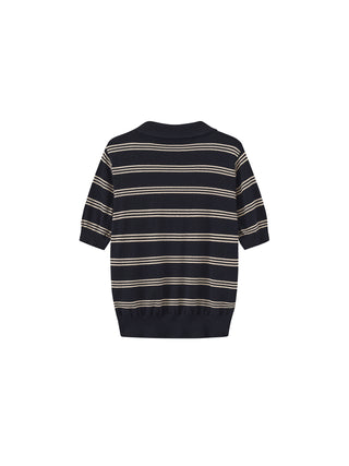 CUBIC-Striped Cropped Polo Collar Cotton T-Shirt