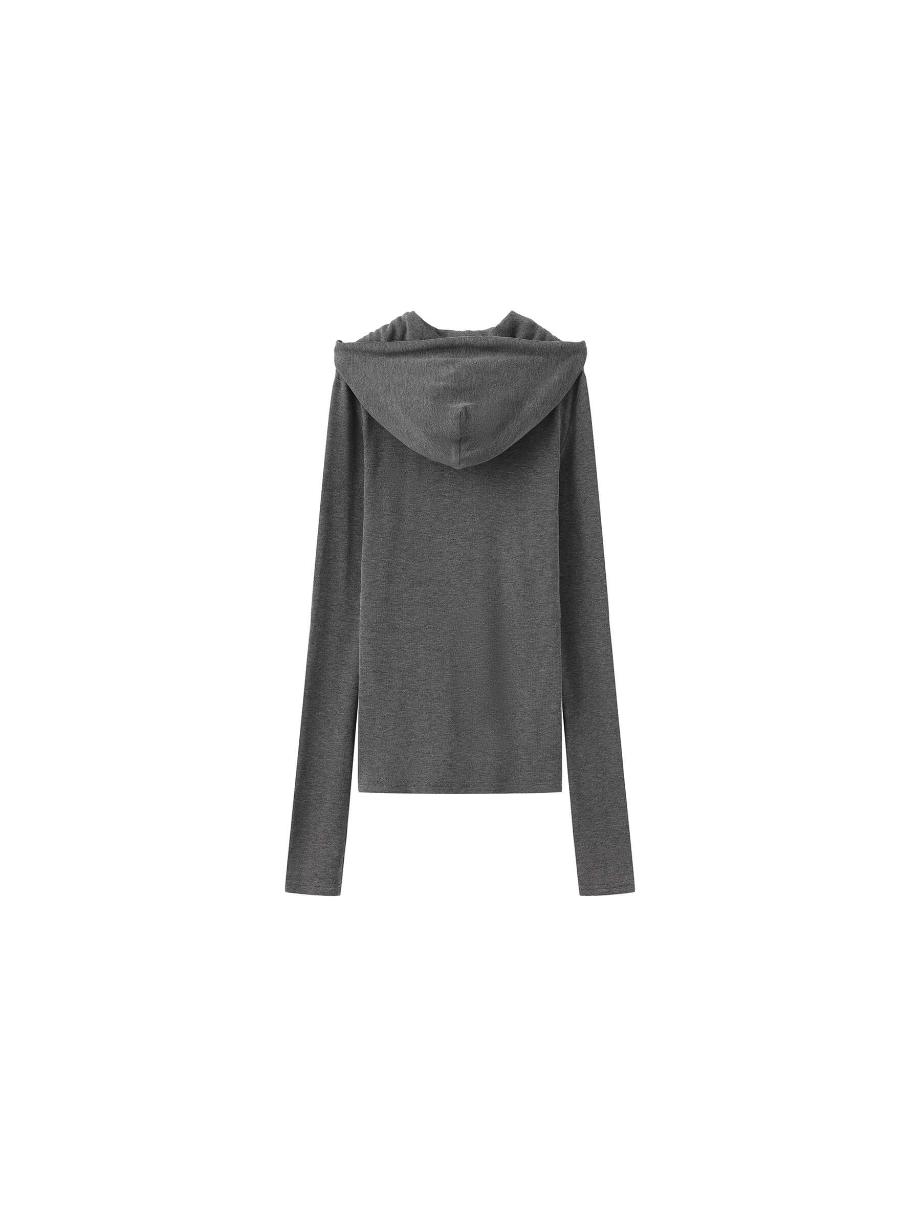 Slim-Fit Hooded V-Neck Long Sleeve Top-27