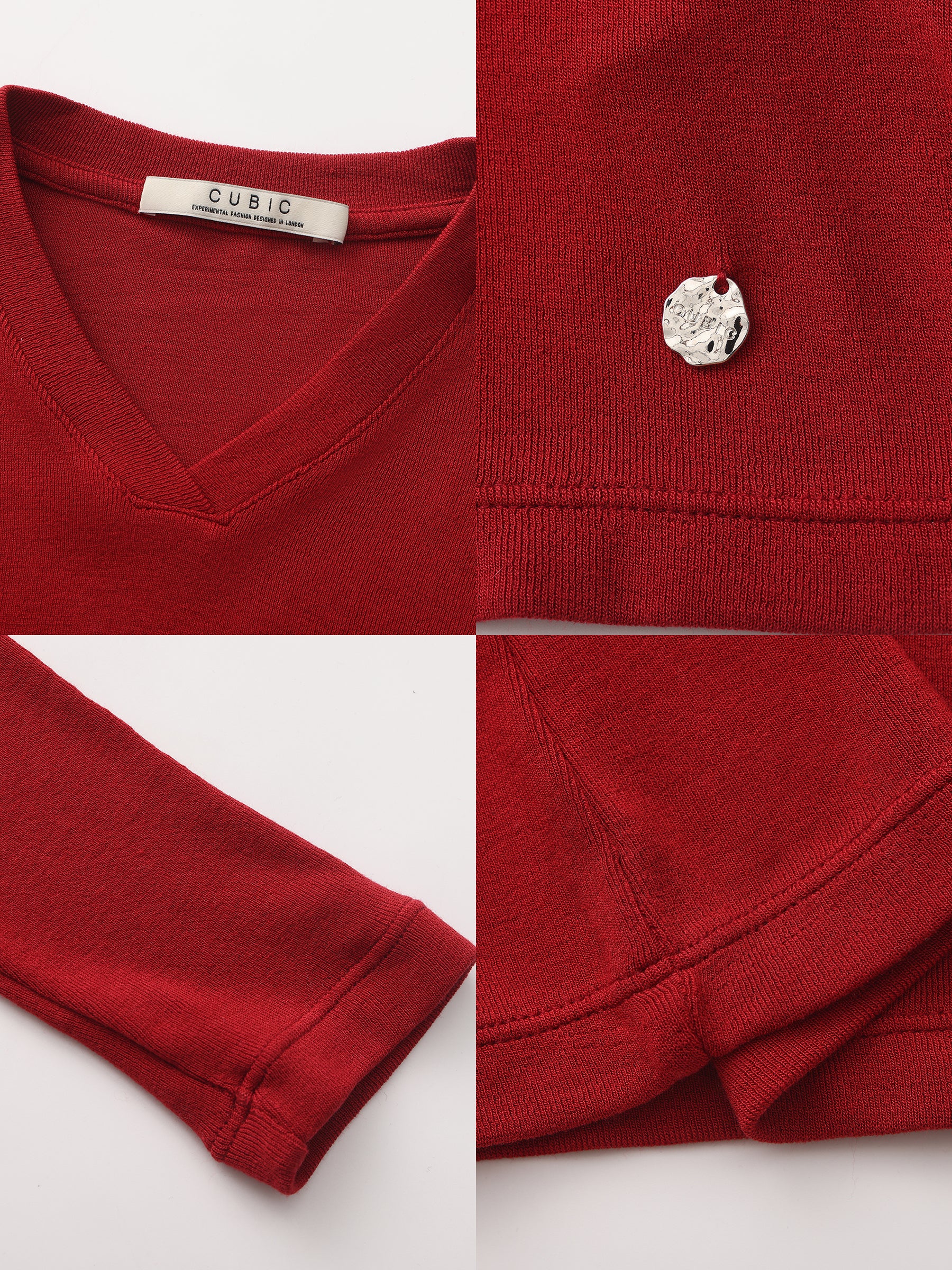 CUBIC Wool Blend V-Neck Knit T-Shirt-25