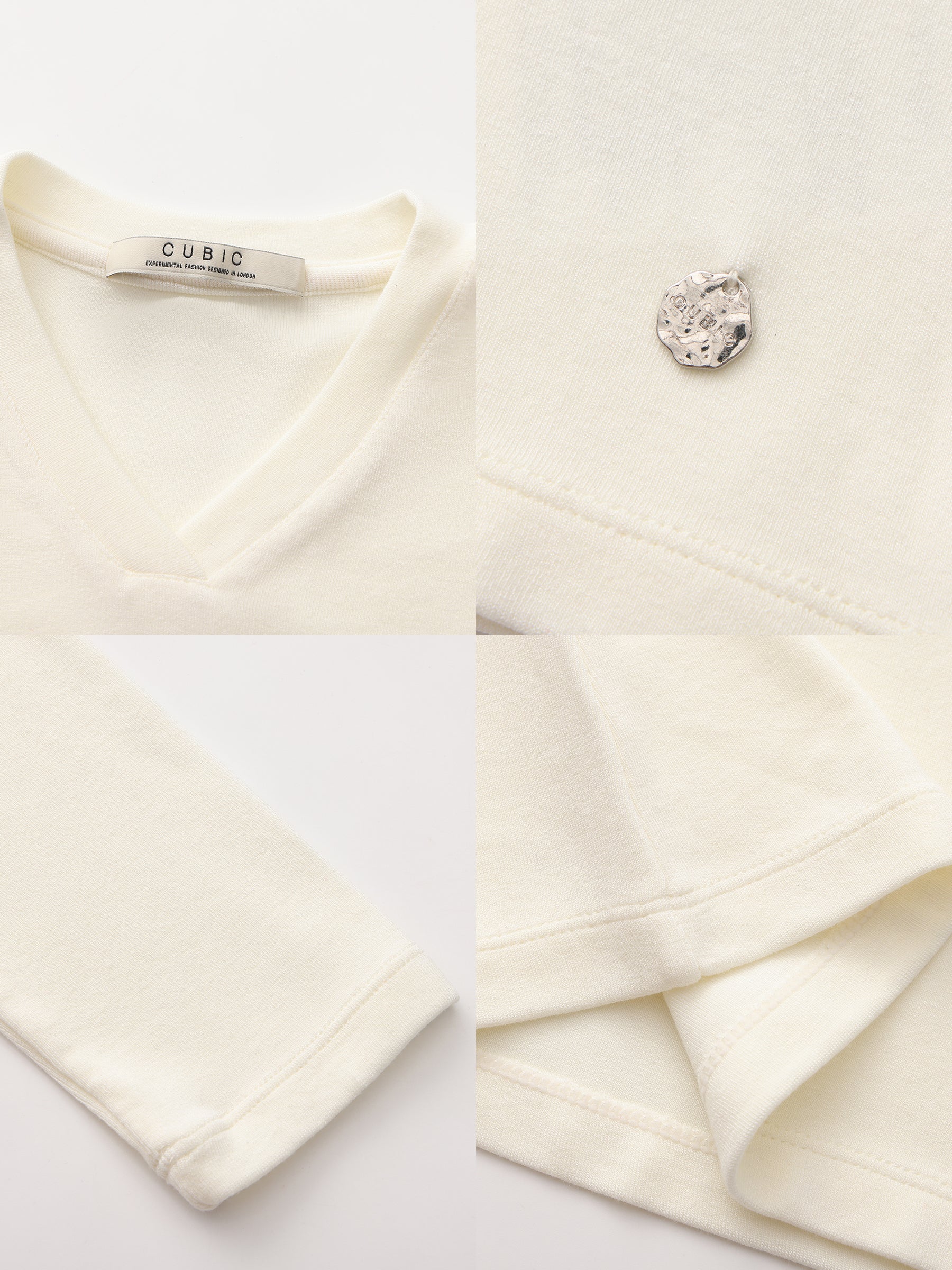 CUBIC Wool Blend V-Neck Knit T-Shirt-26
