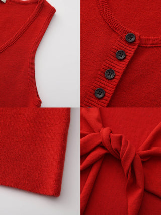 Slim-Fit Knit Henley Vest with Neck Tie