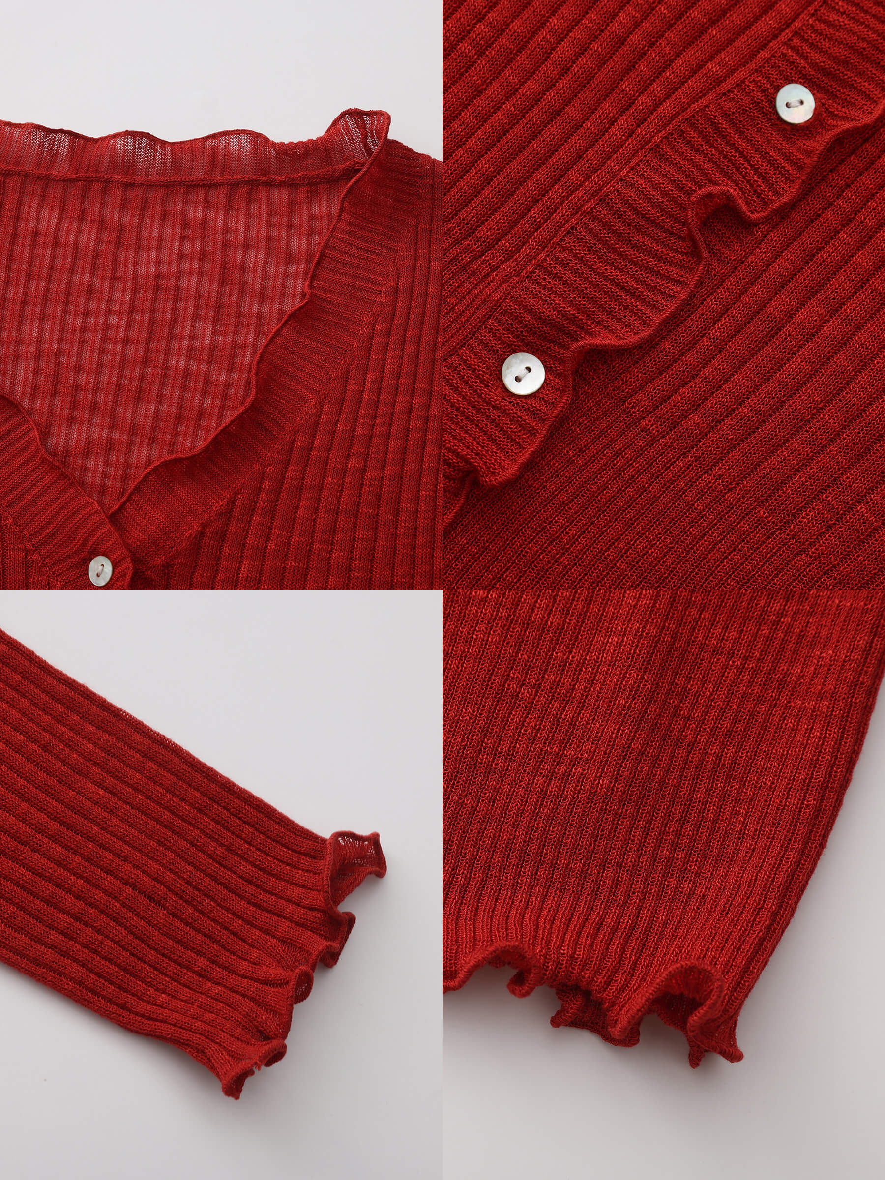 V-Neck Knit Cardigan with Ruffled Long Sleeves-25