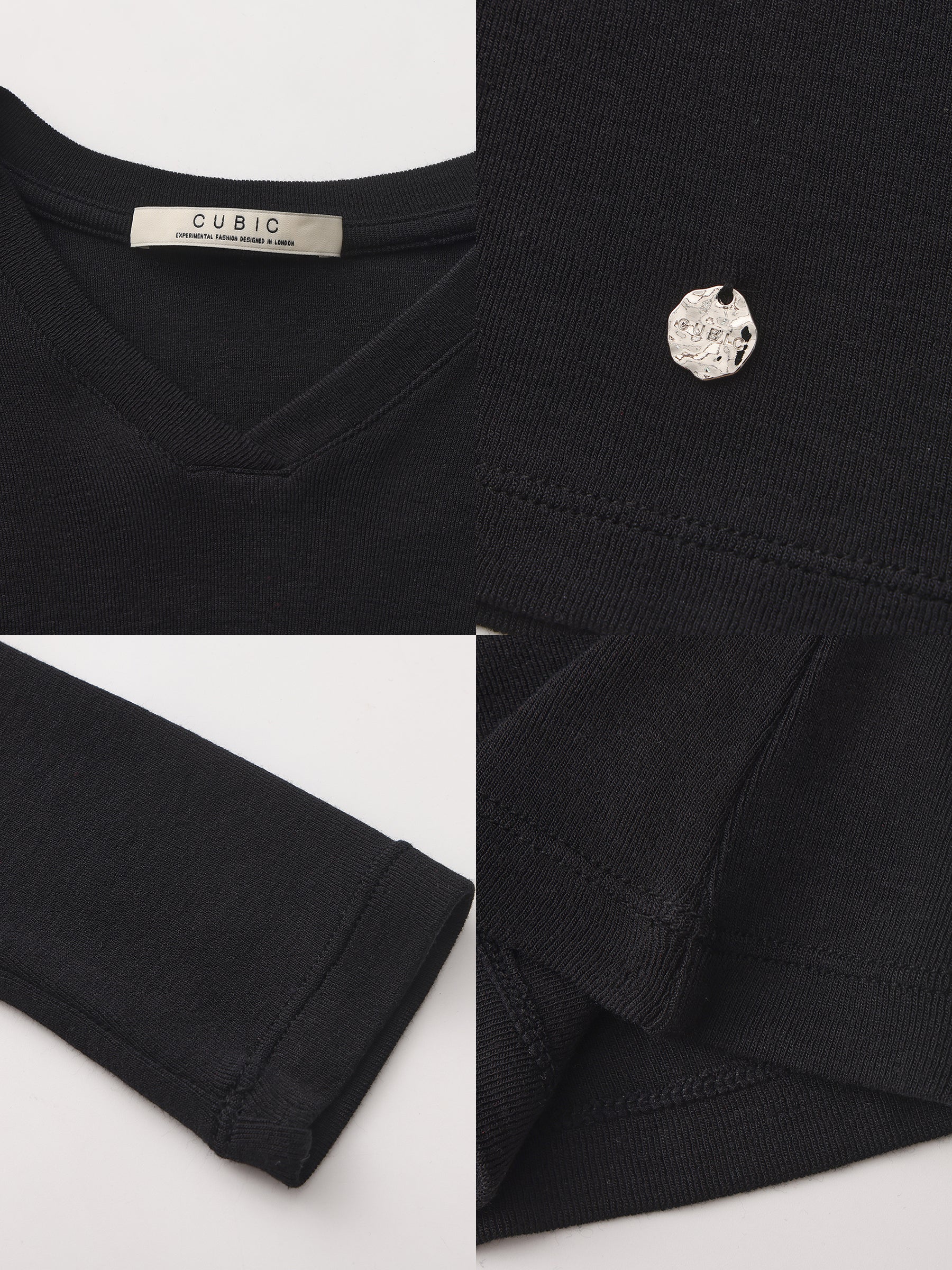 CUBIC Wool Blend V-Neck Knit T-Shirt-27