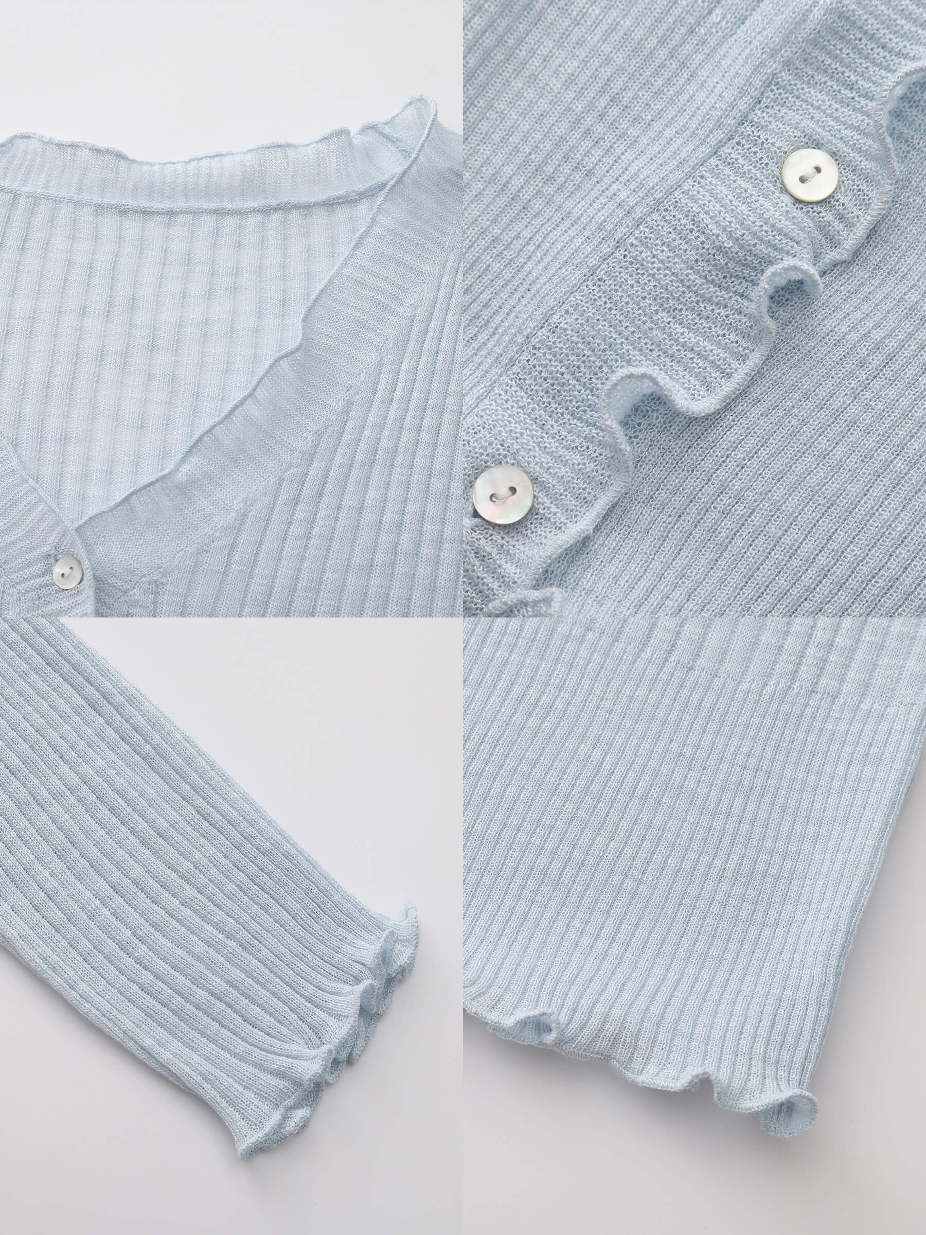 V-Neck Knit Cardigan with Ruffled Long Sleeves-26