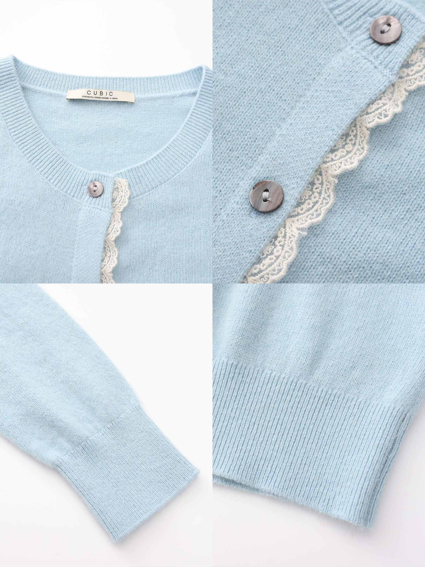 Lace Trim Knit Wool Cardigan-30