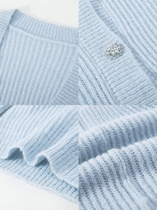 Casual V-Neck Ribbed Knit Cardigan with Wool Blend