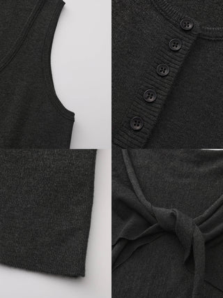 Slim-Fit Knit Henley Vest with Neck Tie