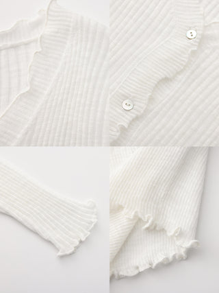 V-Neck Knit Cardigan with Ruffled Long Sleeves