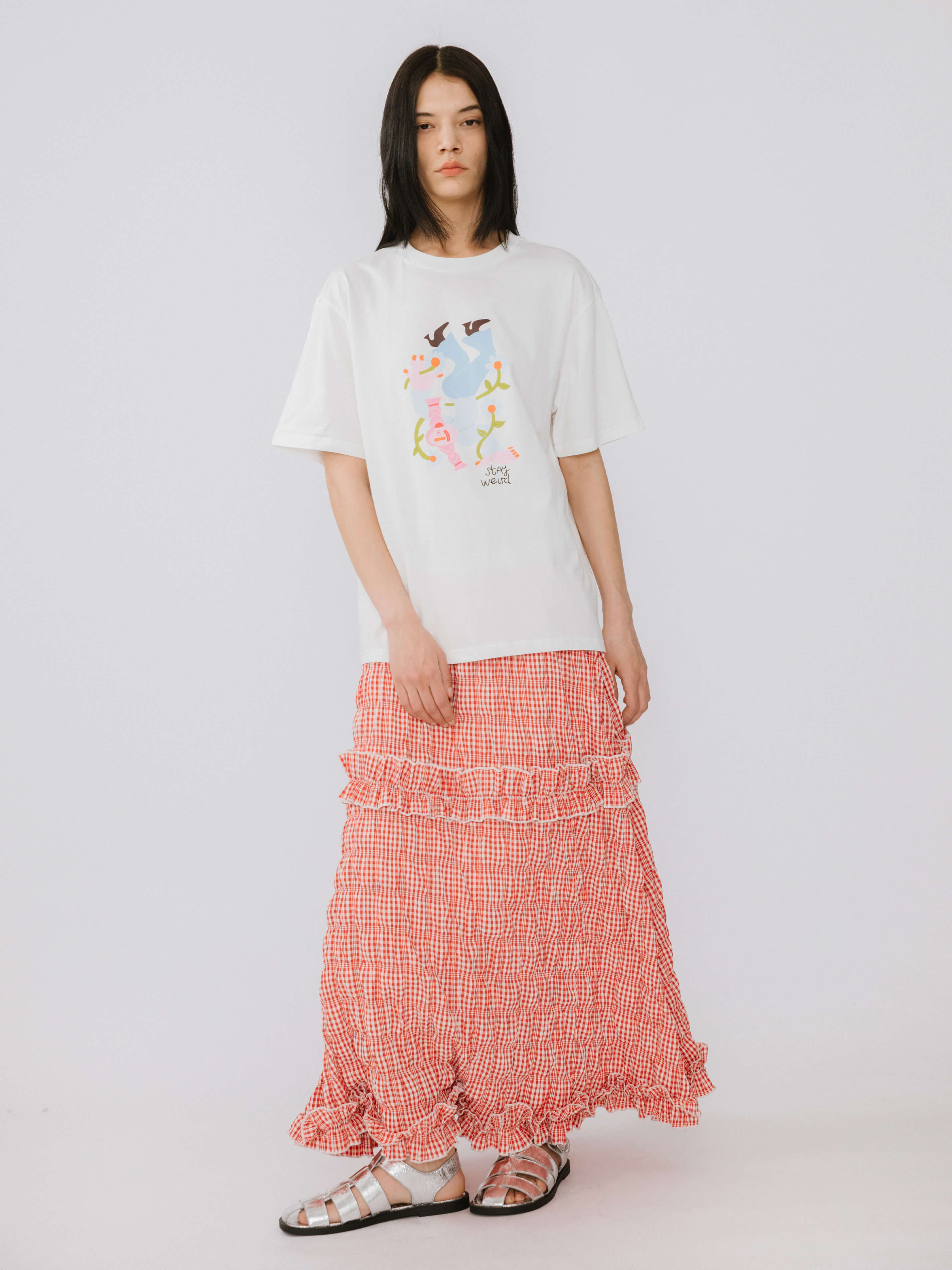 Red Tartan Frilled Midi Skirt-2