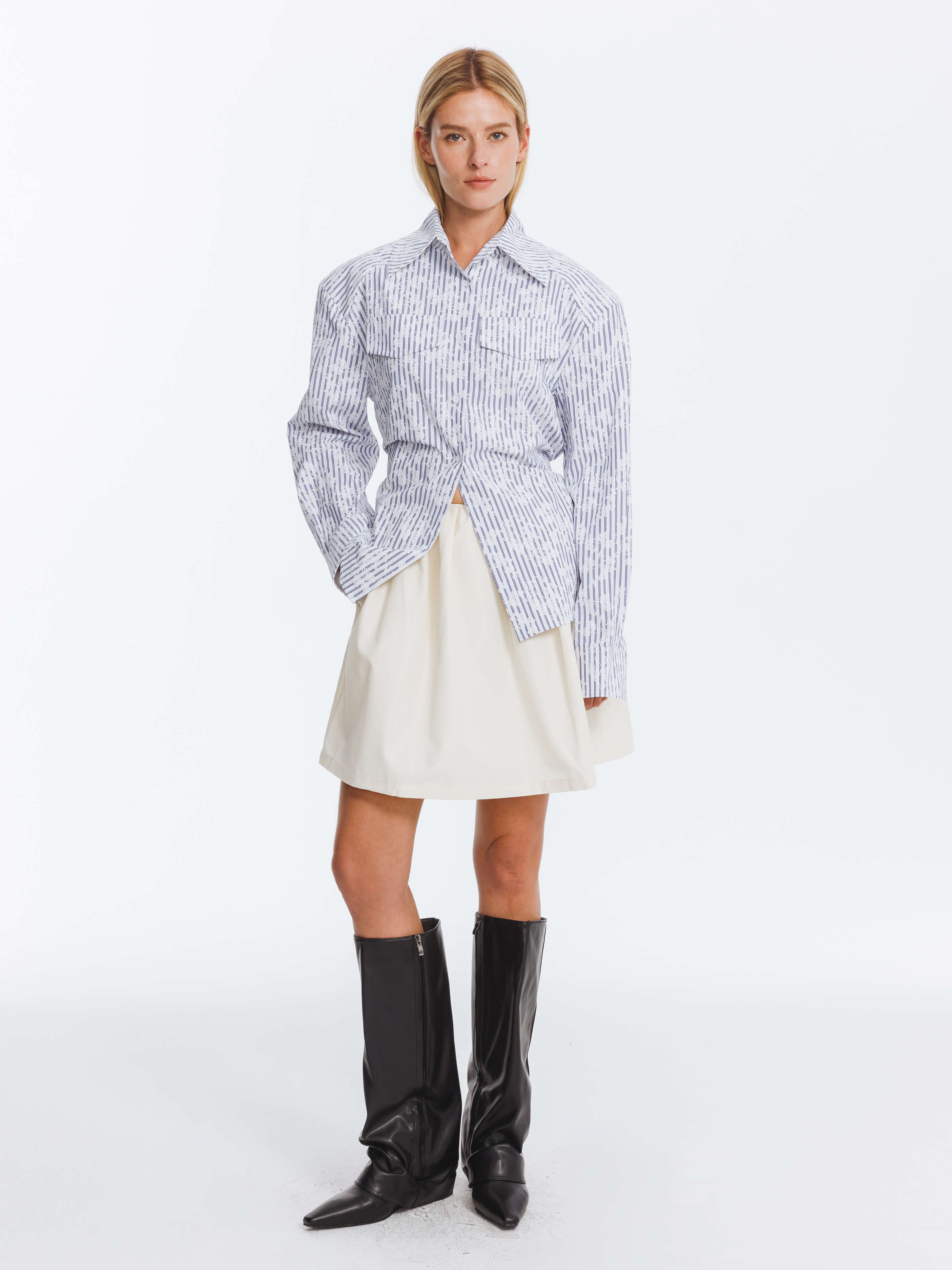 Blue and White Striped Long Sleeves Shirt-2
