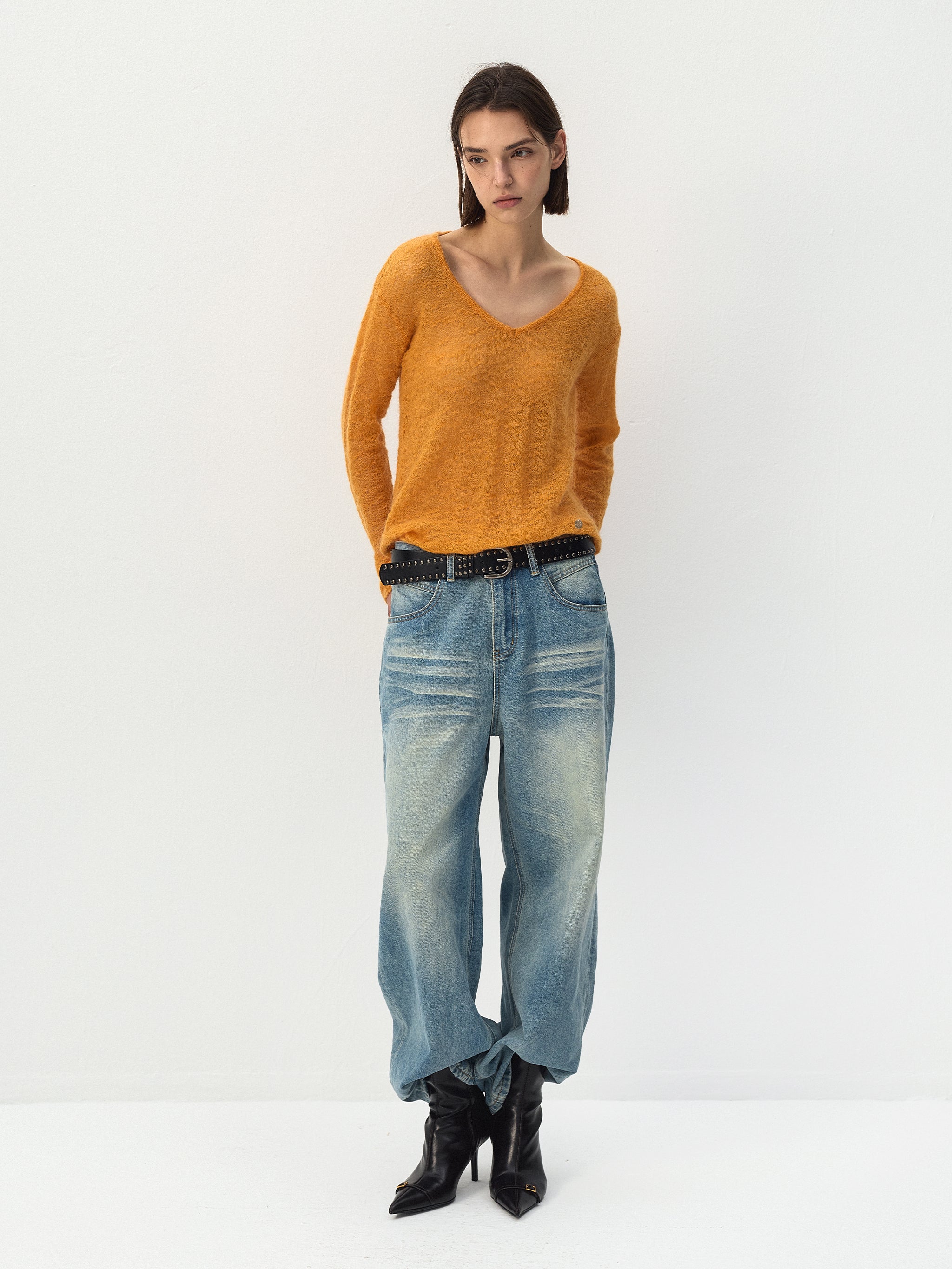 CUBIC Mohair Wool V-Neck Knit Top-2