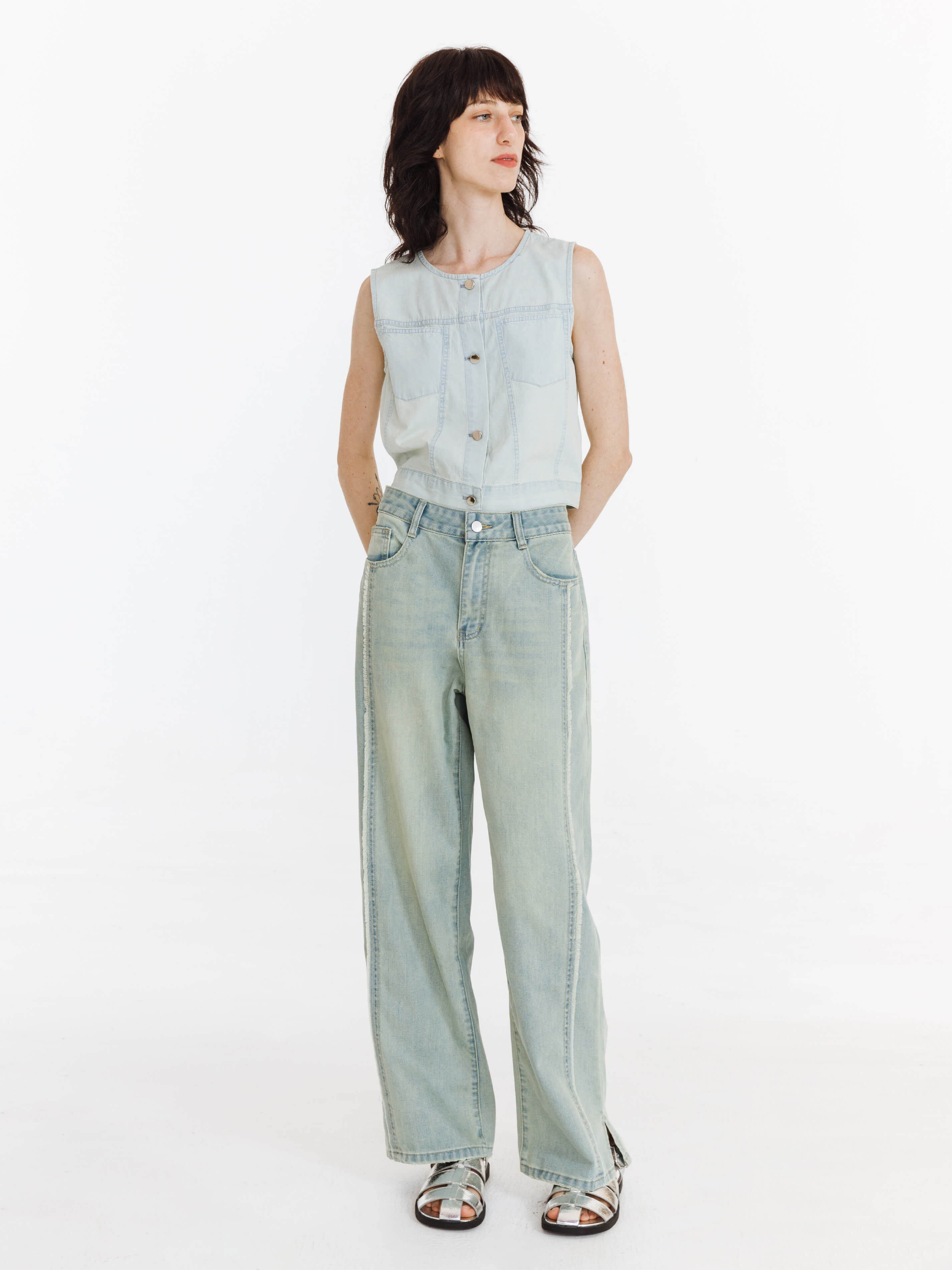 Fray Panelled Wide Leg Jeans-2