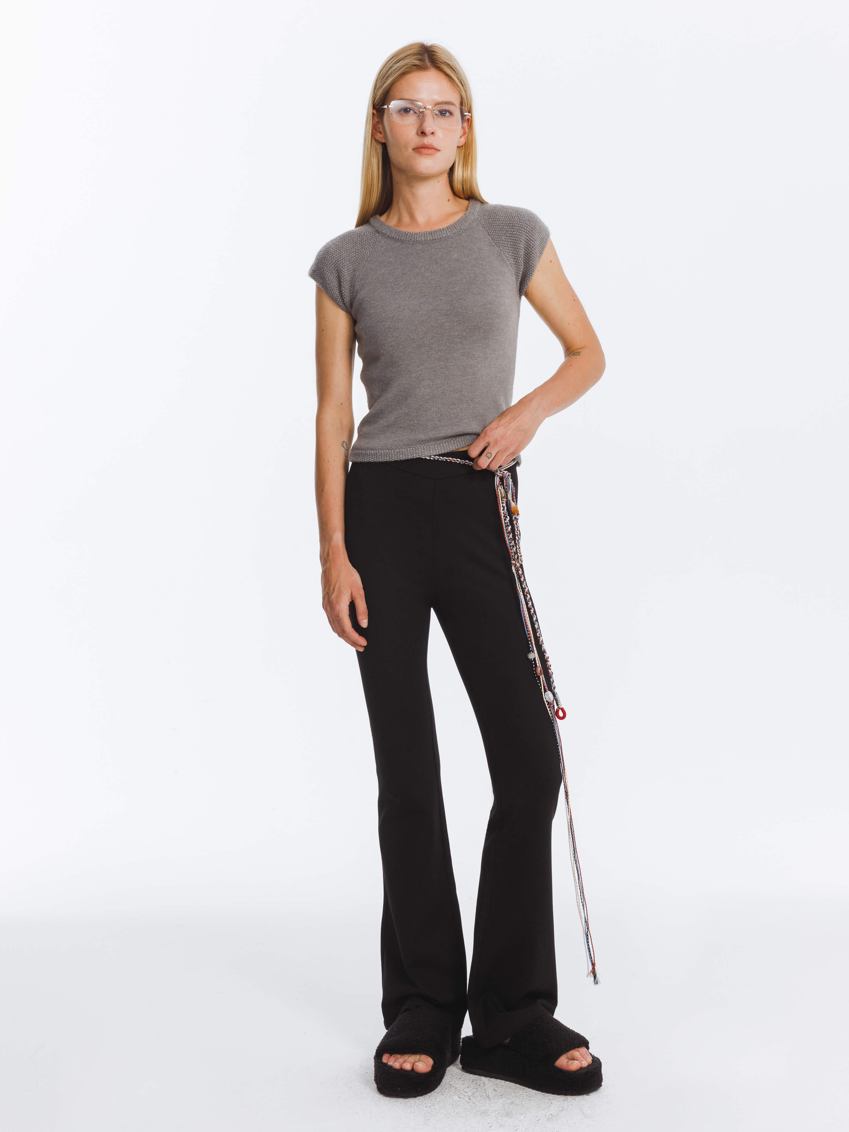 High Waisted Flared High Elastic Trousers-2