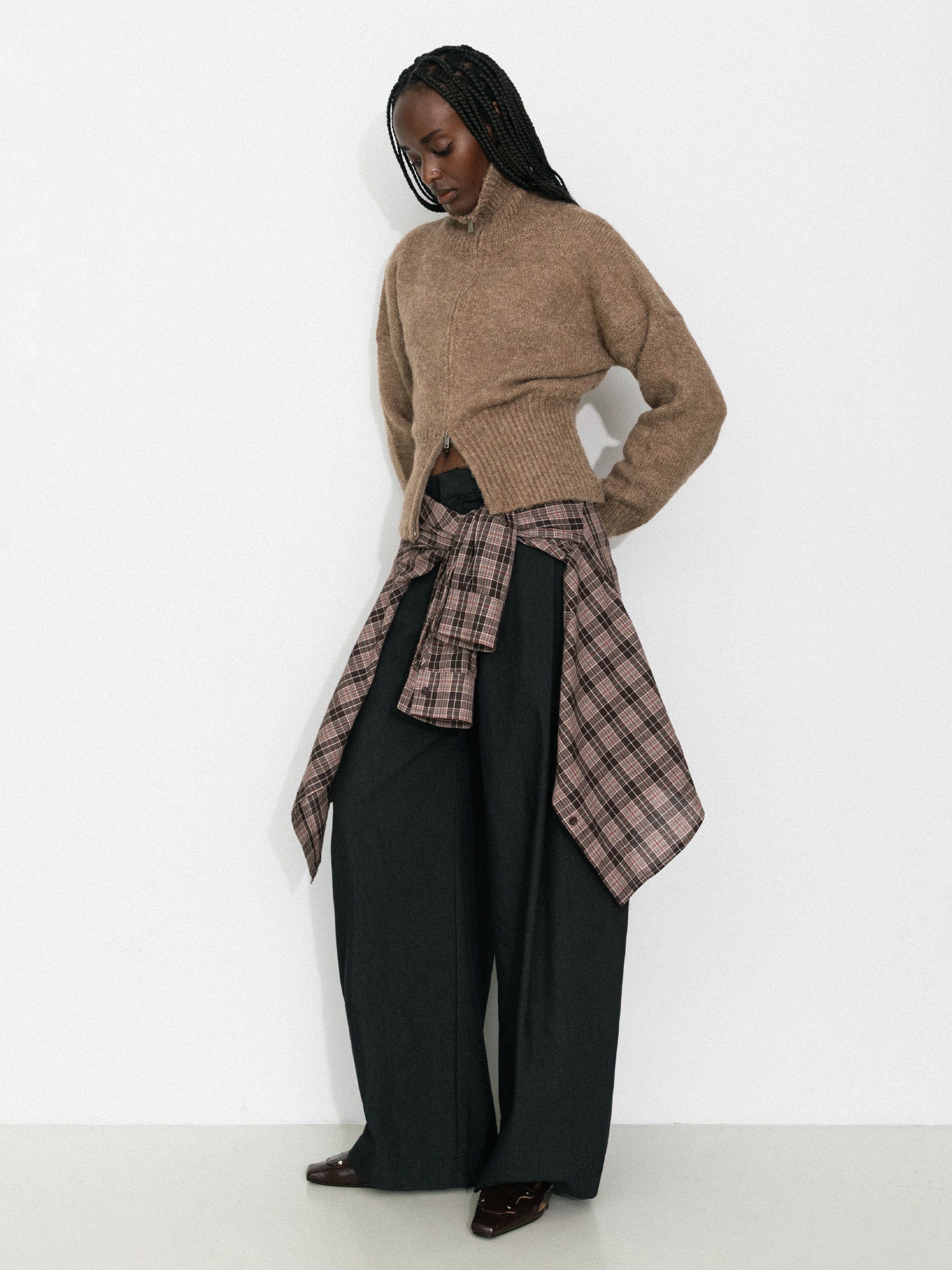 Retro Stand Collar Zip-Up Cardigan-2