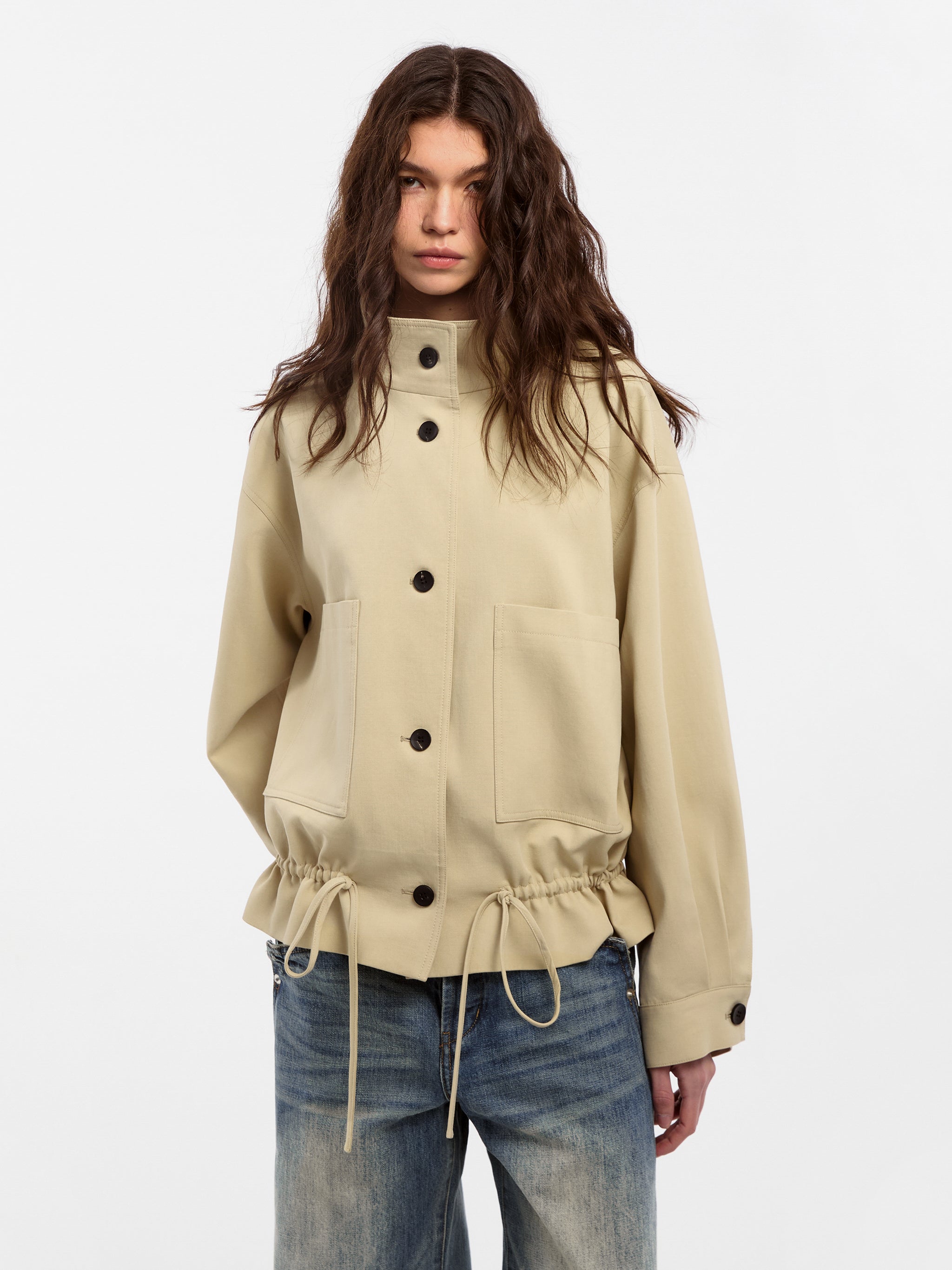 CUBIC Lyocell Drawstring Short Trench Coat-2