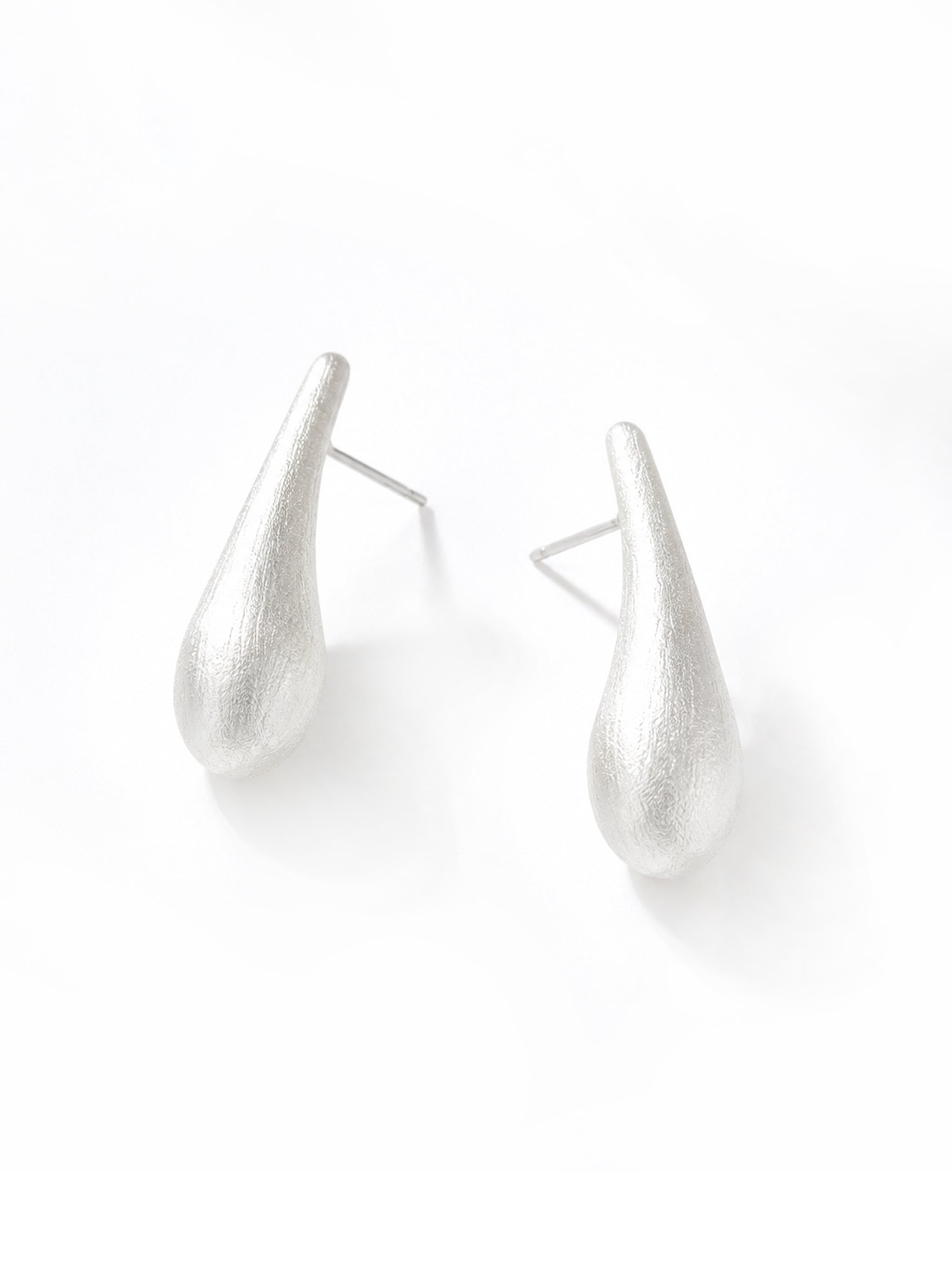 Textured Teardrop Silver Stud Earrings-1