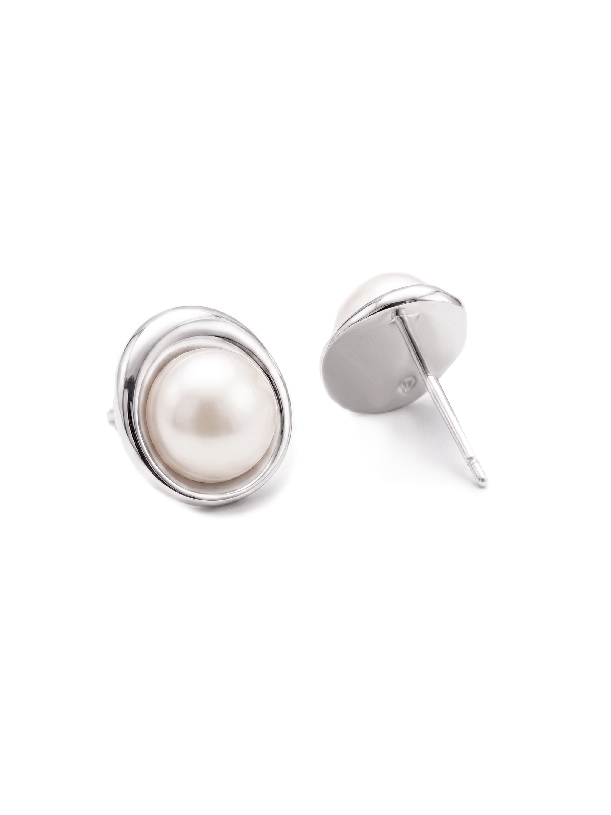 Curved Wrap Pearl Silver Studs-2