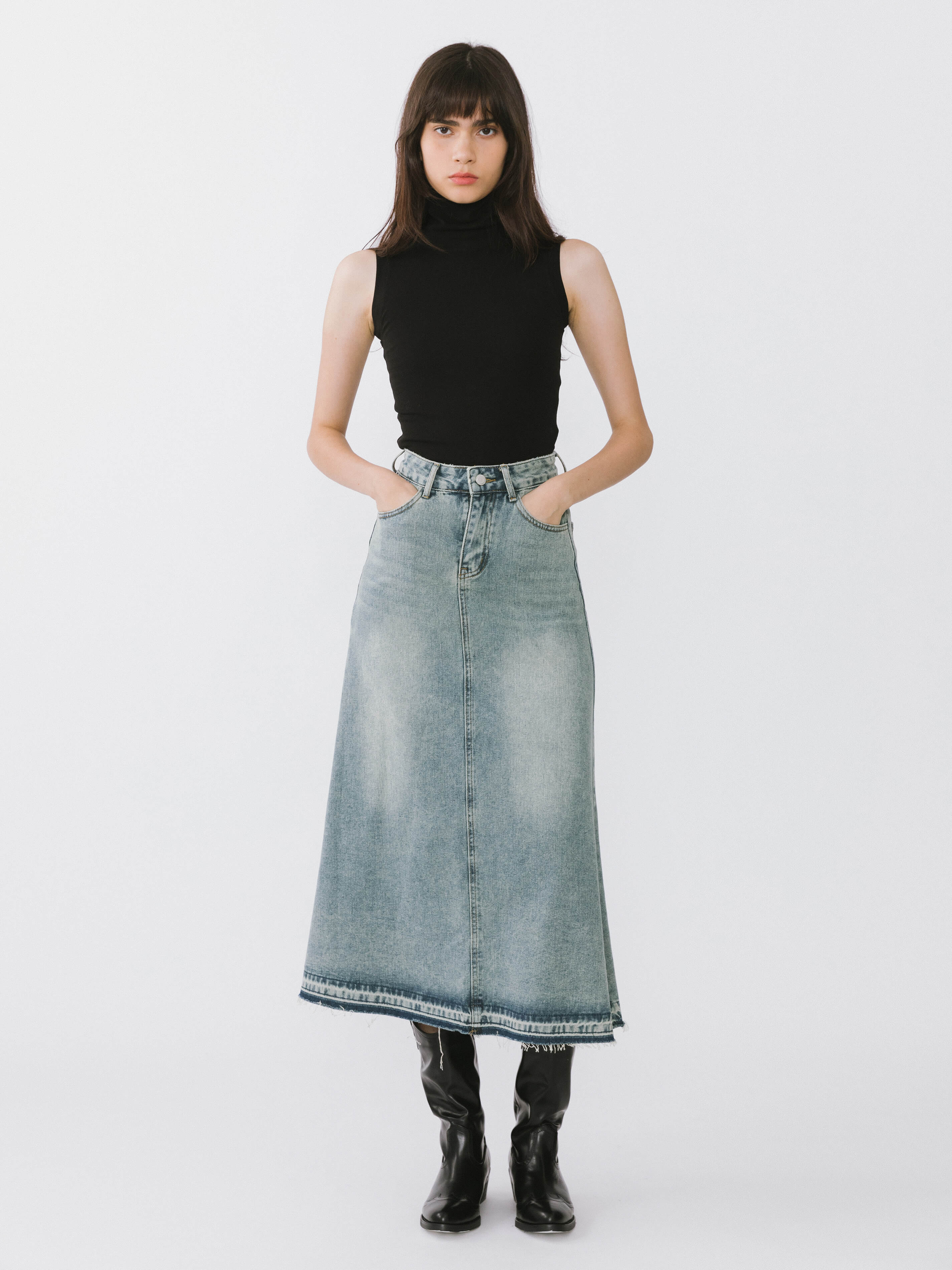 A-line Denim Maxi Skirt-2