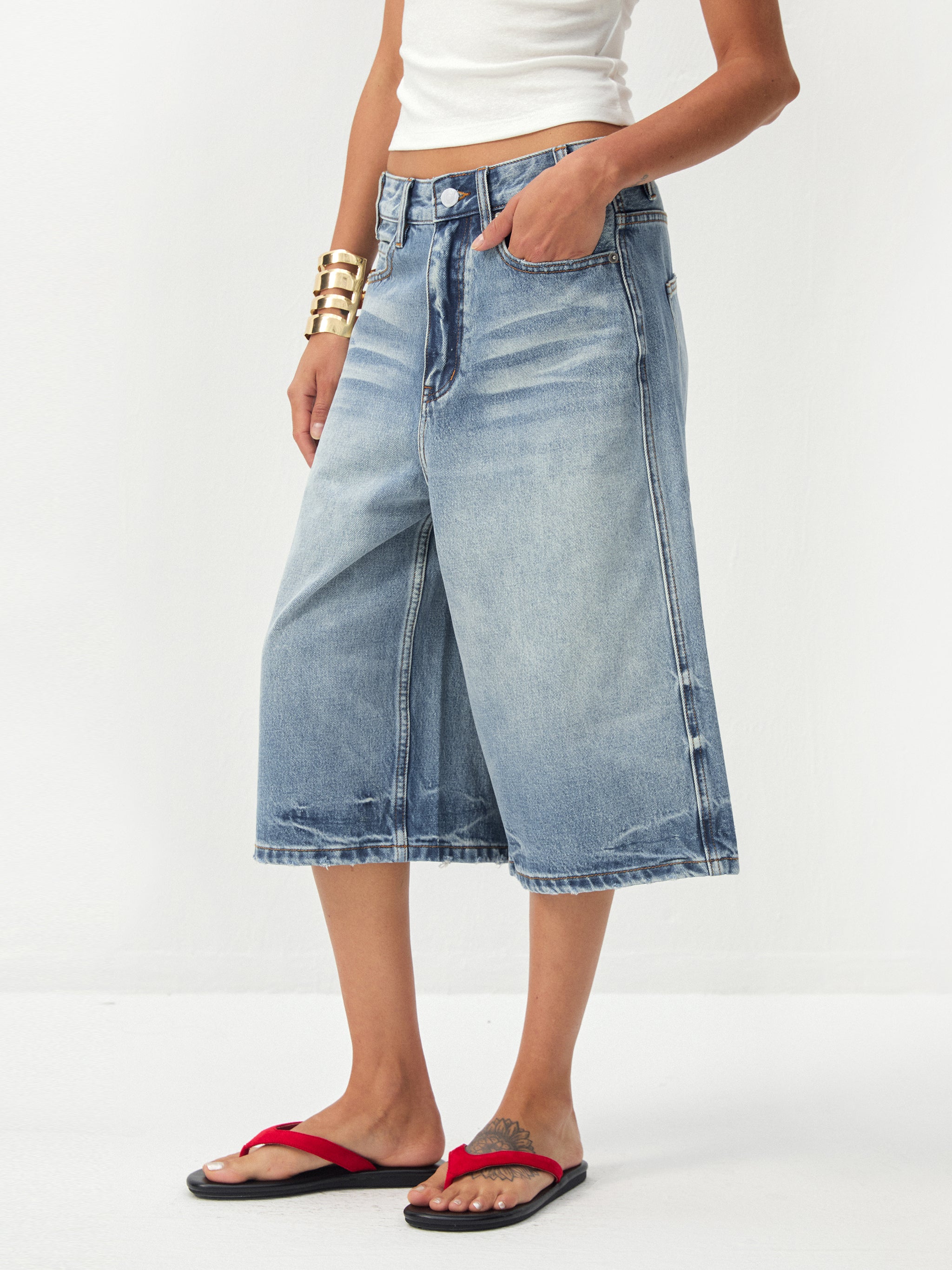 CUBIC Washed Denim Culottes-2
