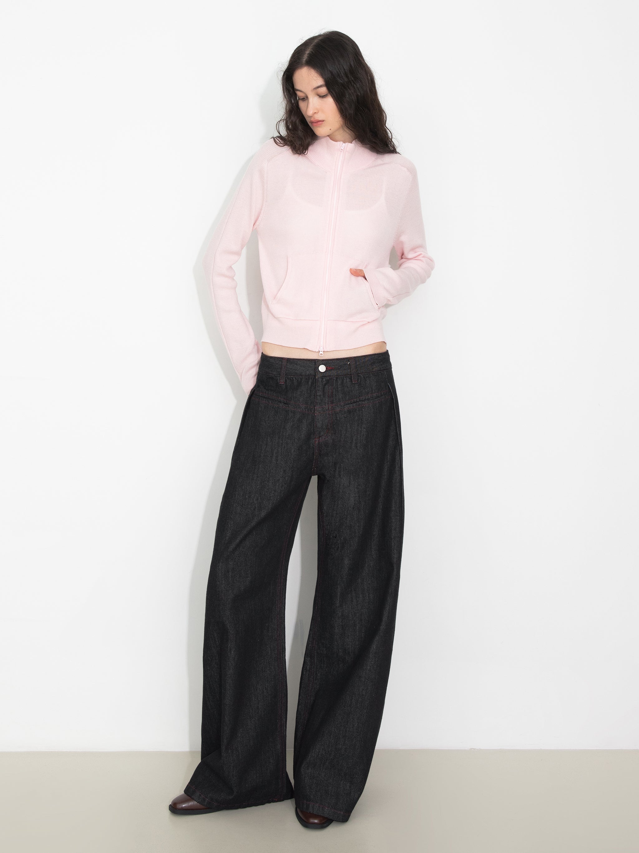 Two-Way Zip Layered Knit Jacket-2