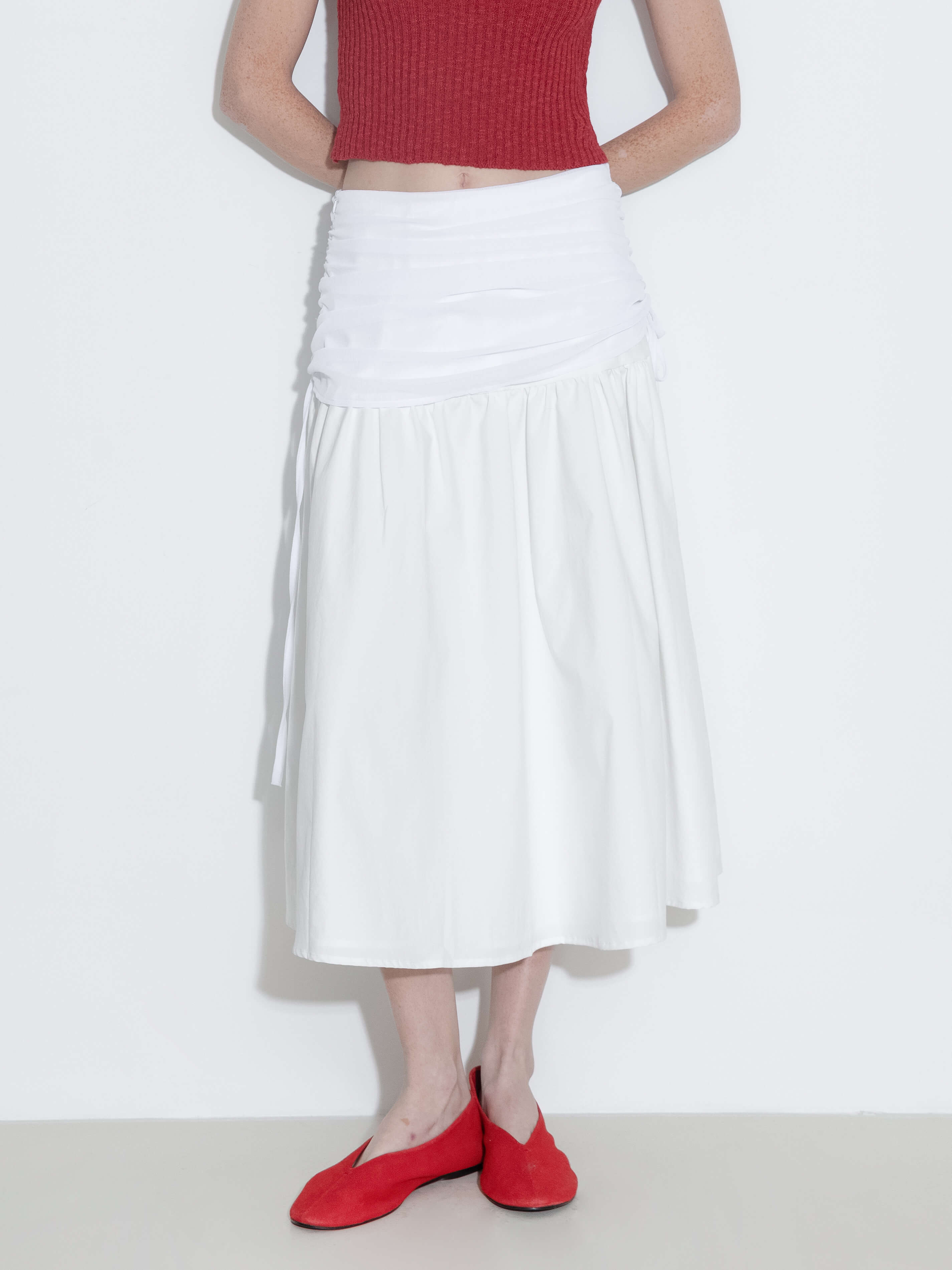 White Adjustable Semi-Bodycon A-Line Midi Skirt-2