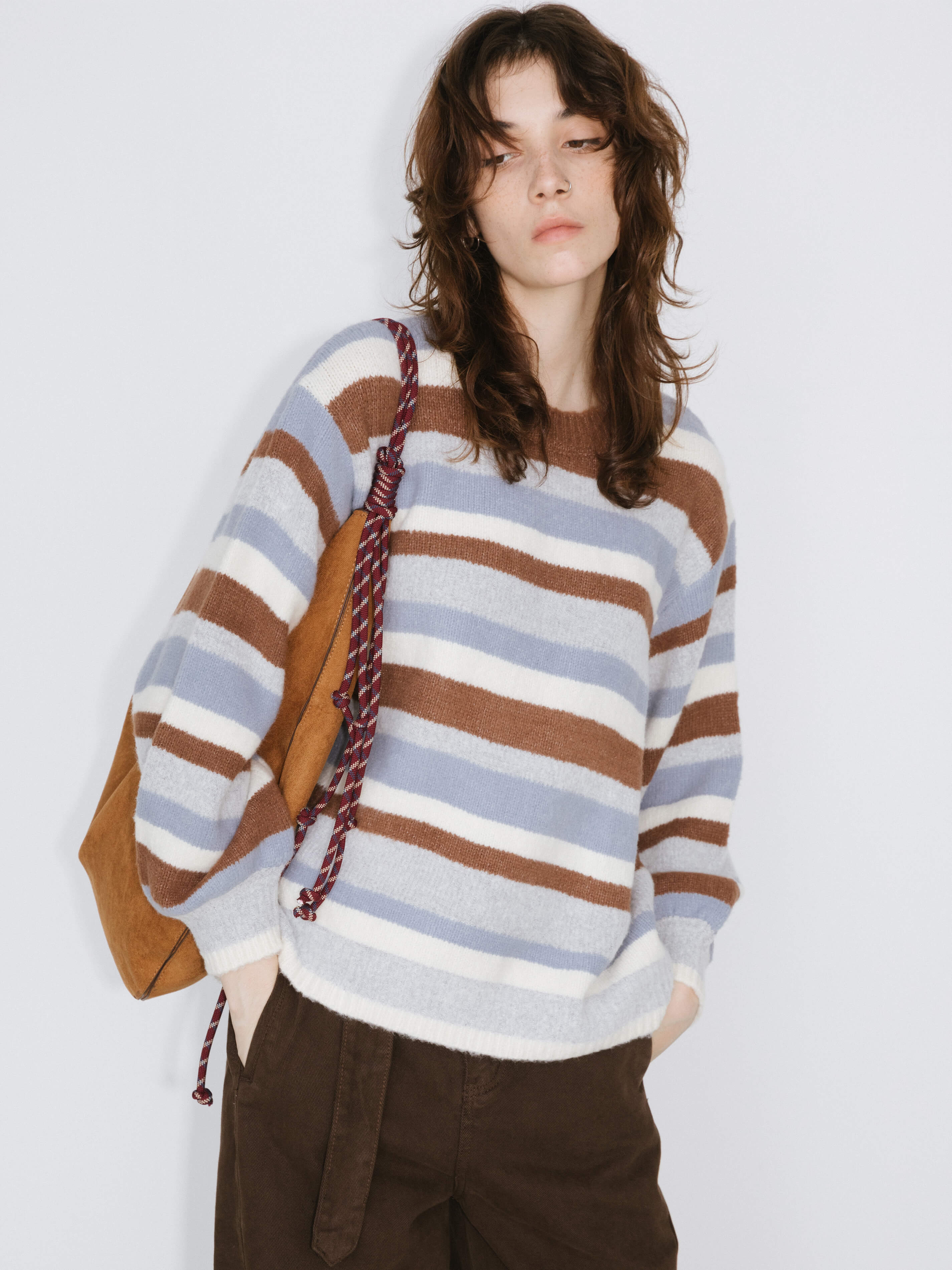 Oversized Striped Crew Knit Sweater-2