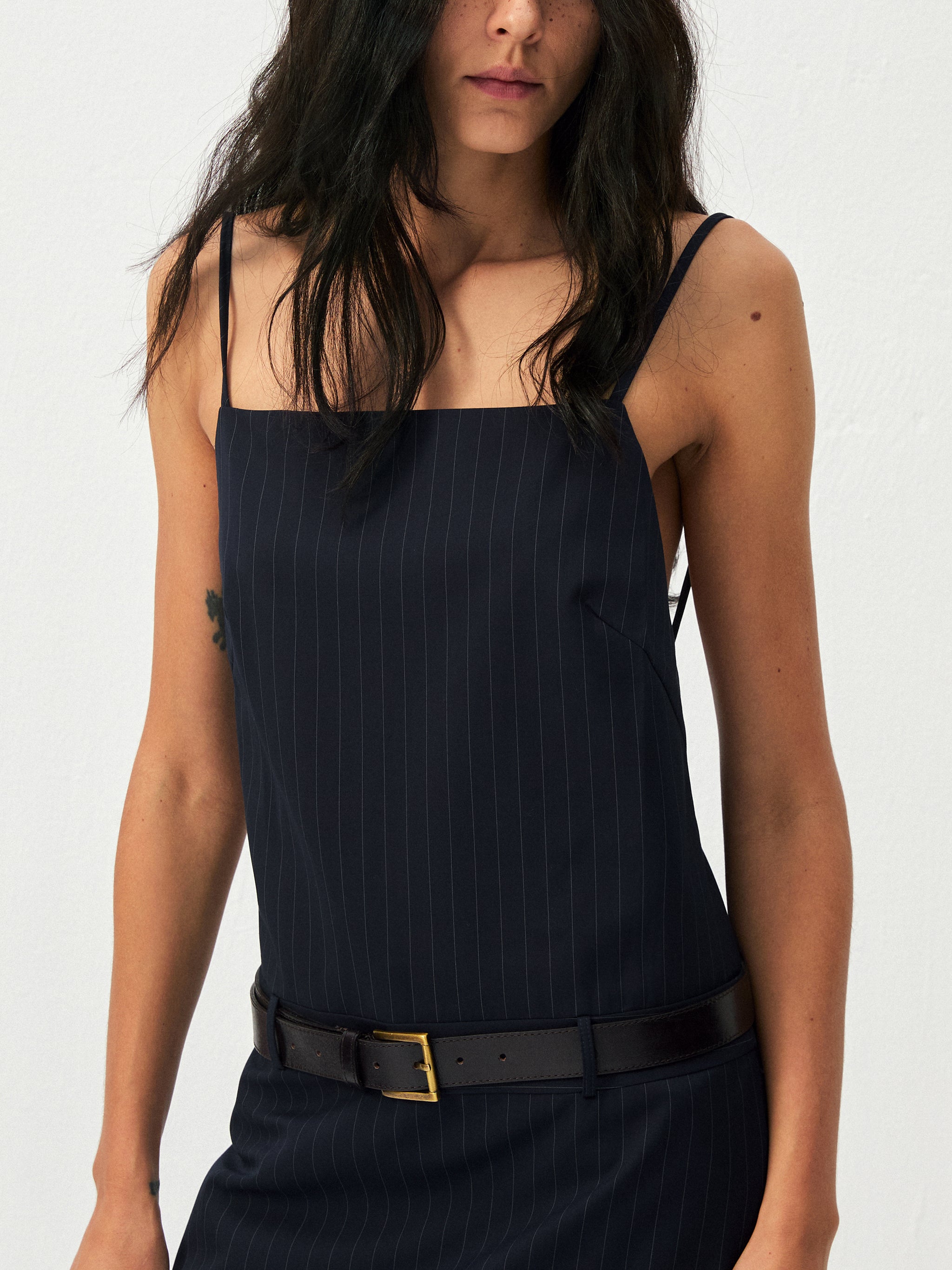 CUBIC Pinstripe Straight-Neck Camisole Top-2