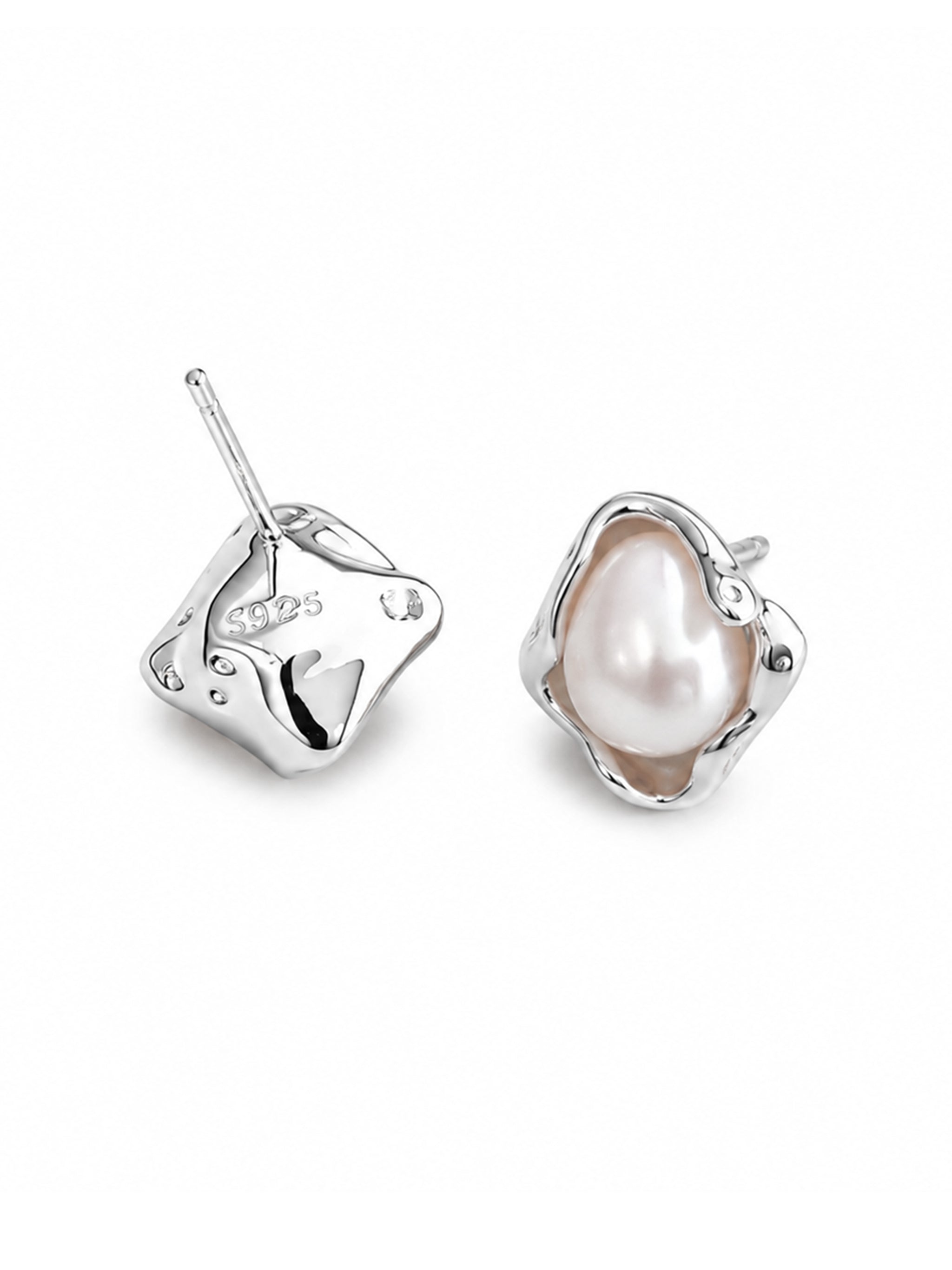 Irregular Baroque Silver Pearl Earrings-2