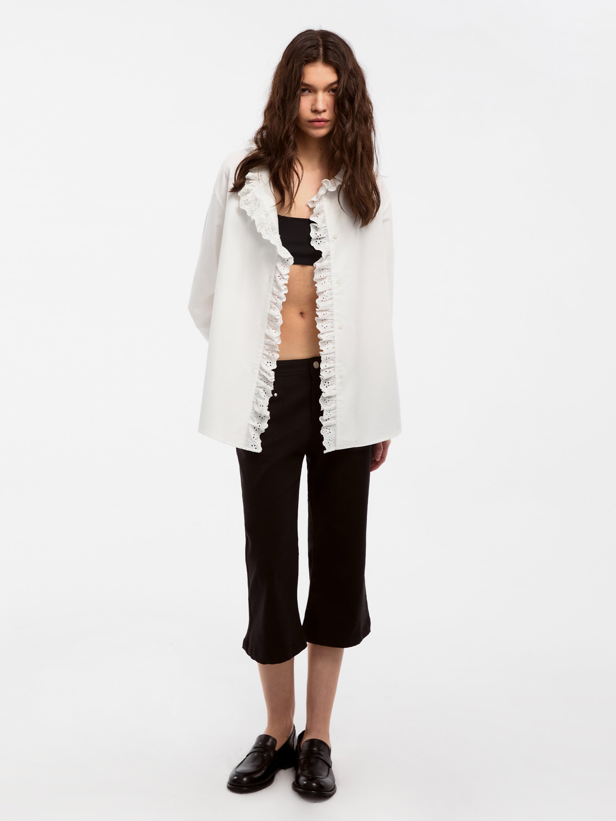 CUBIC Lace-Trimmed Linen Long-Sleeve Shirt-2