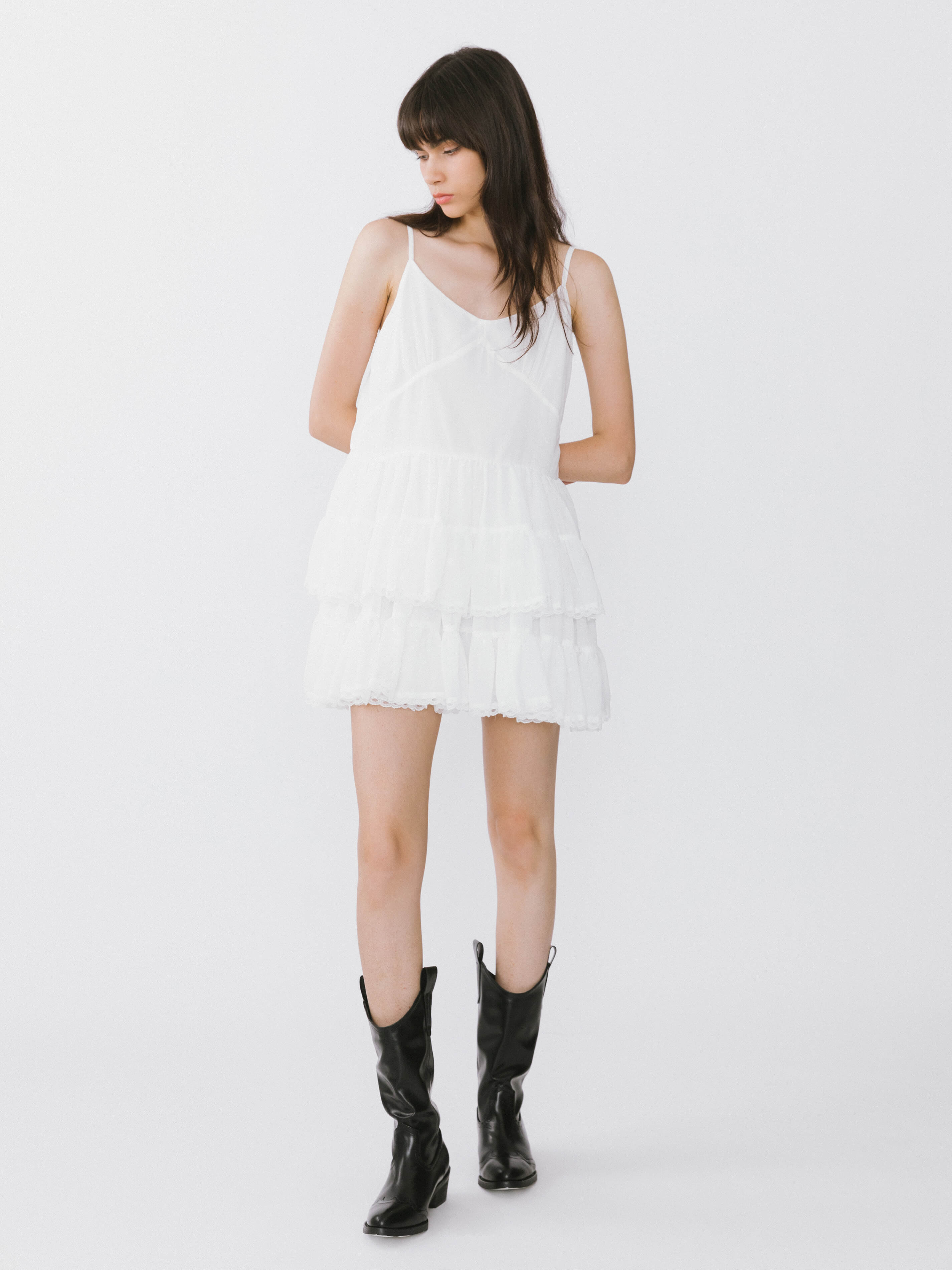 White Lace Tiered Short Dress-2