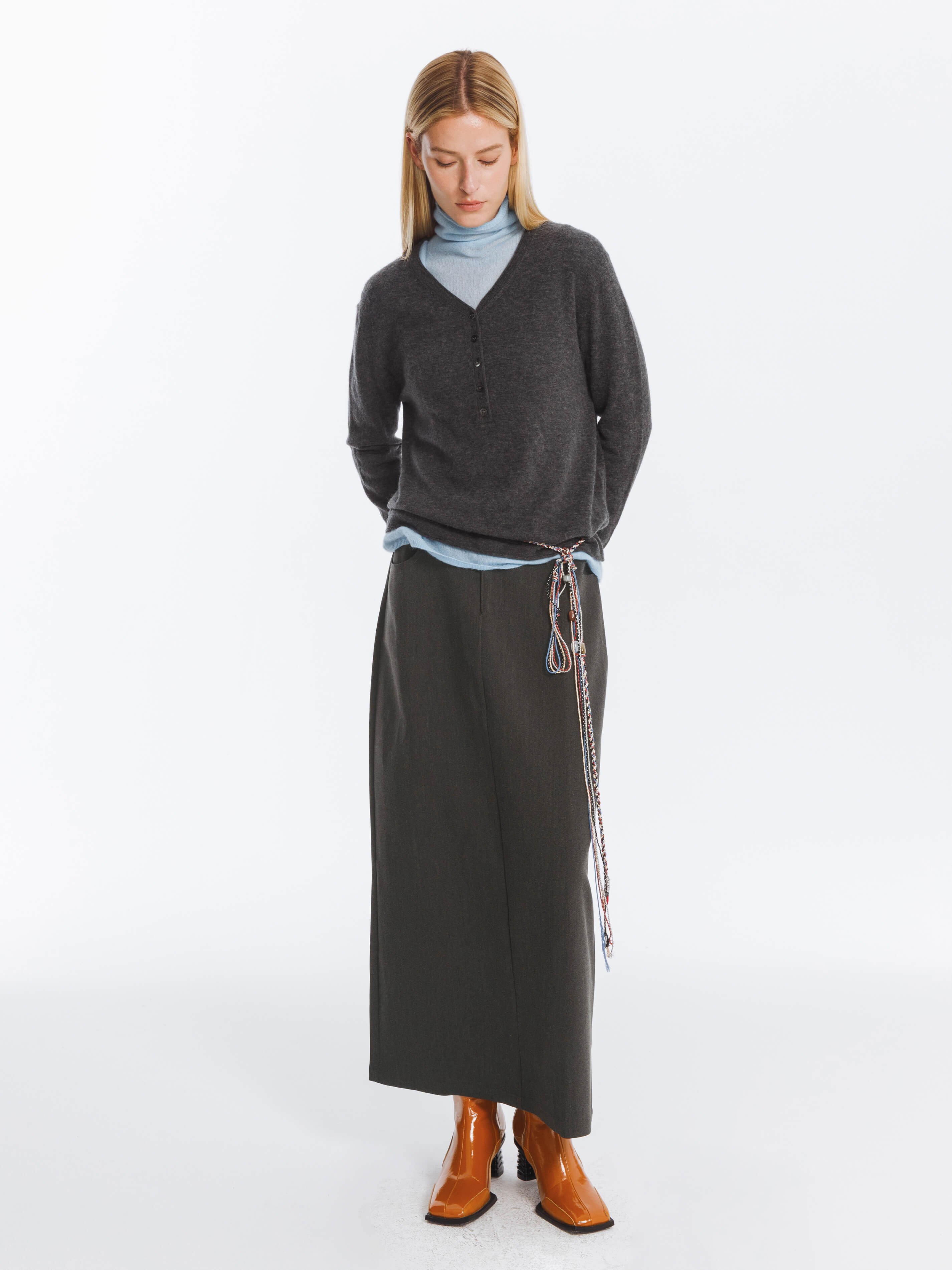 High Waist Long skirt with Back Slit-2
