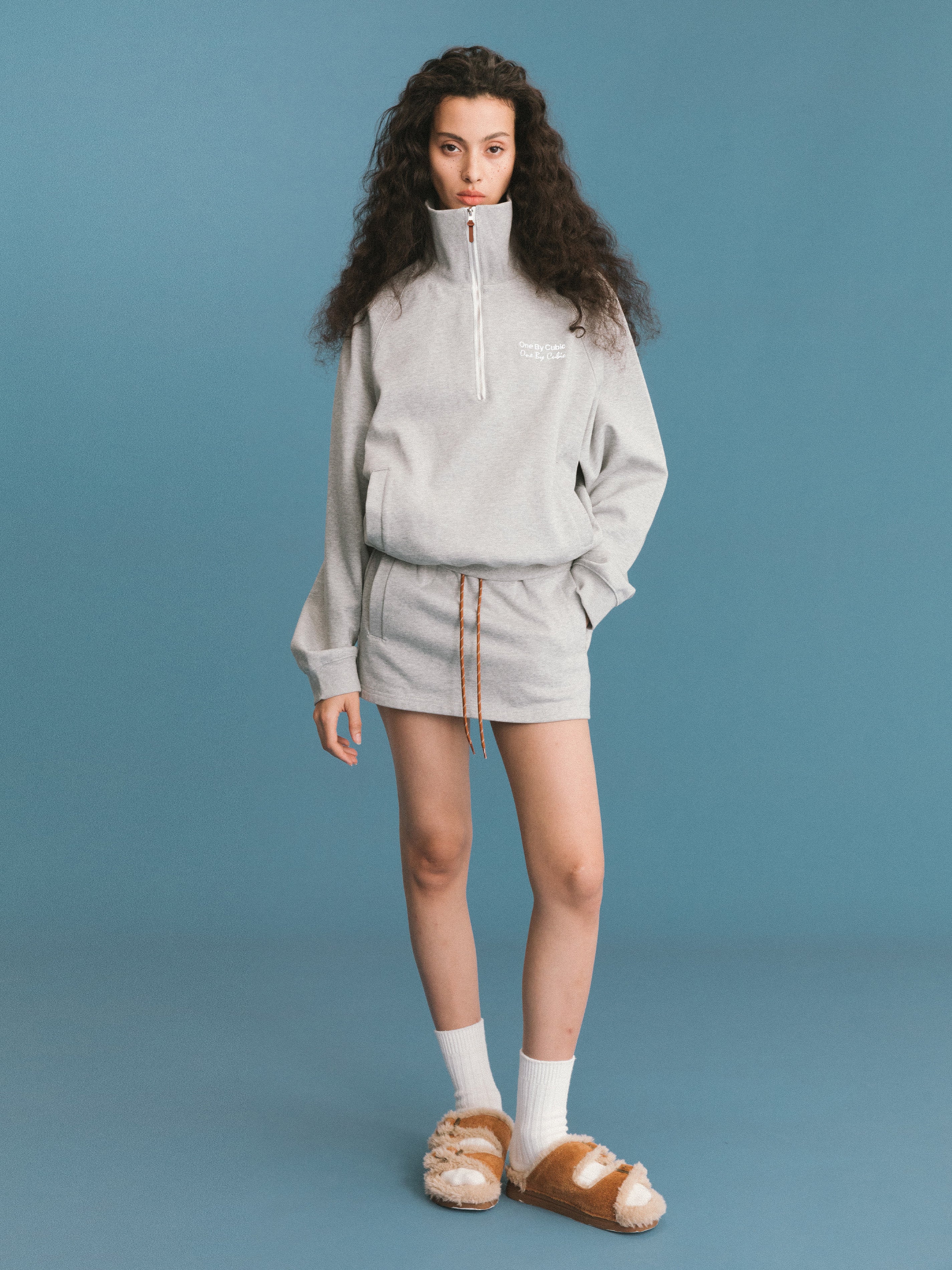 ONE BY CUBIC Collared Half-Zip Embroidered 100% Cotton Sweatshirt-2