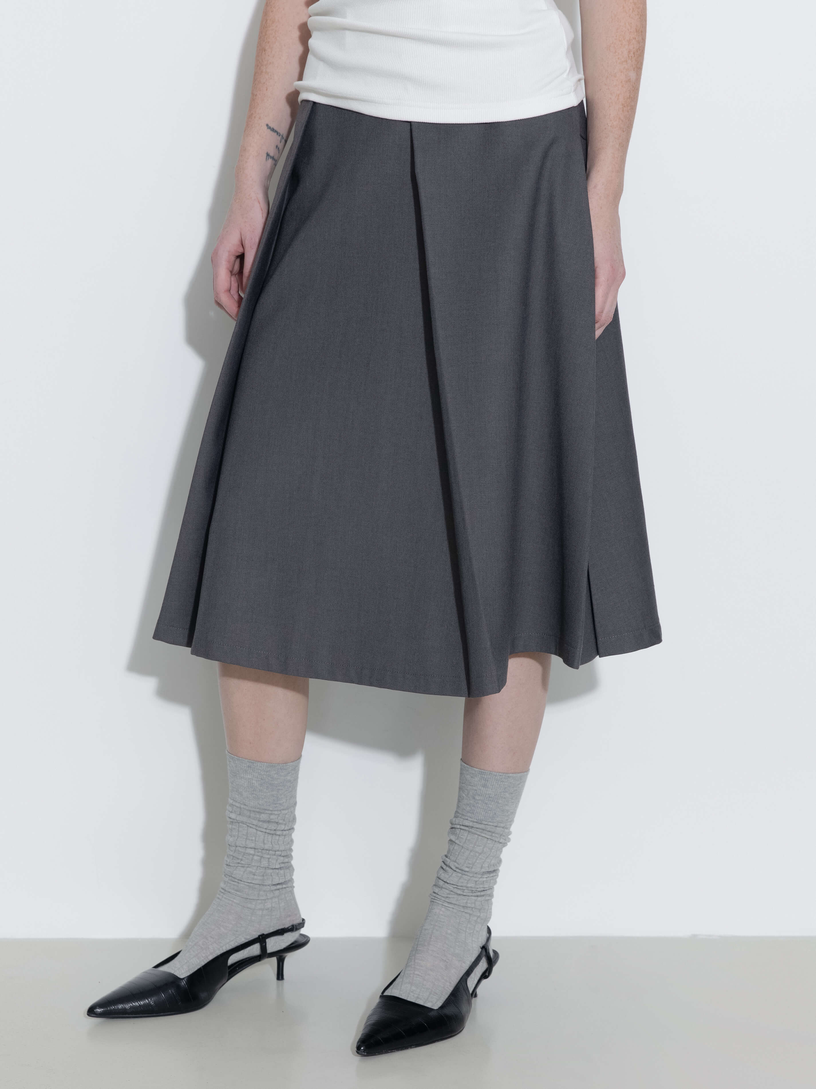 High Waist Pleated A-line Skirt-5