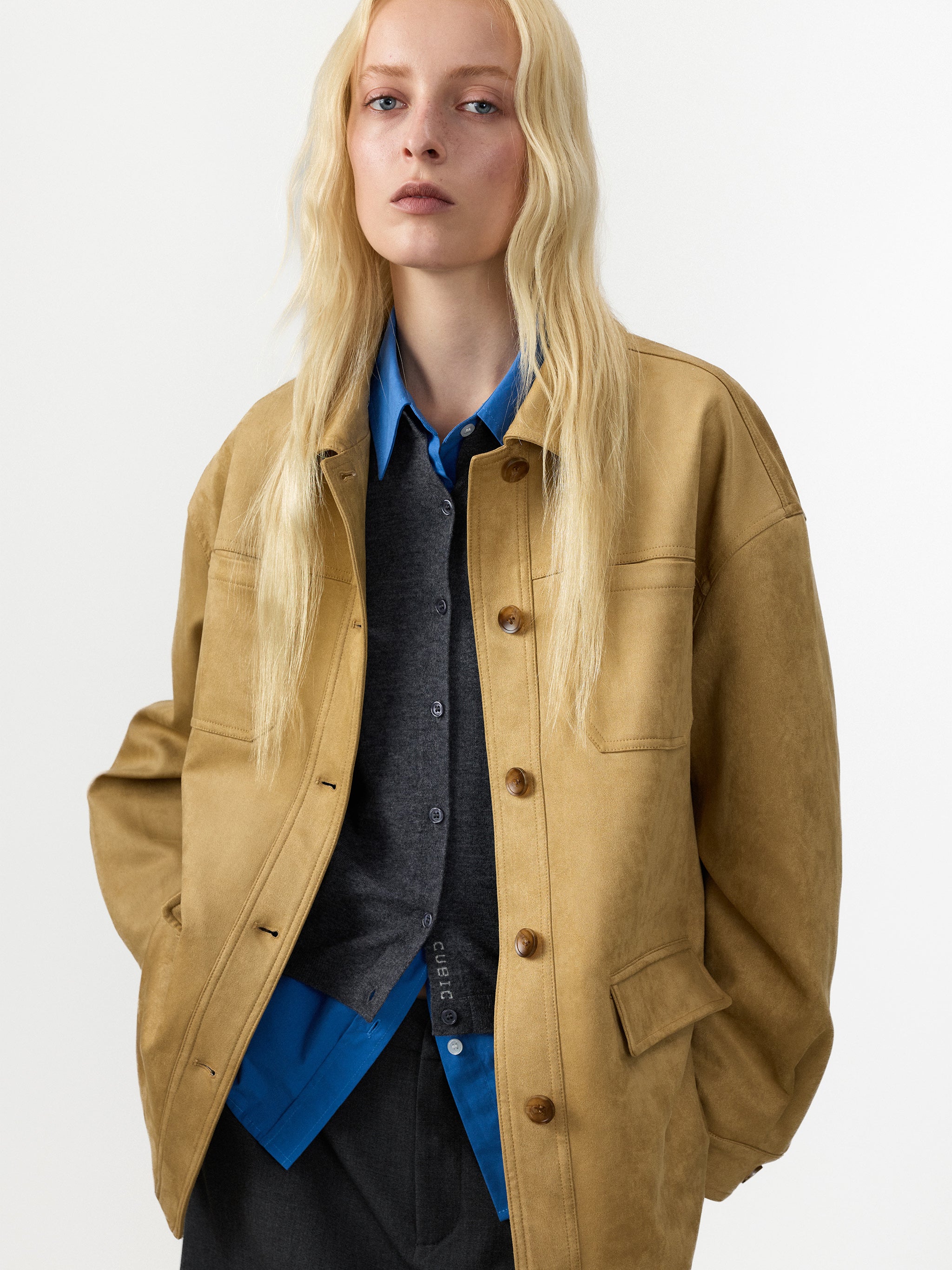 CUBIC Vintage Suede‑Effect Utility Jacket-2