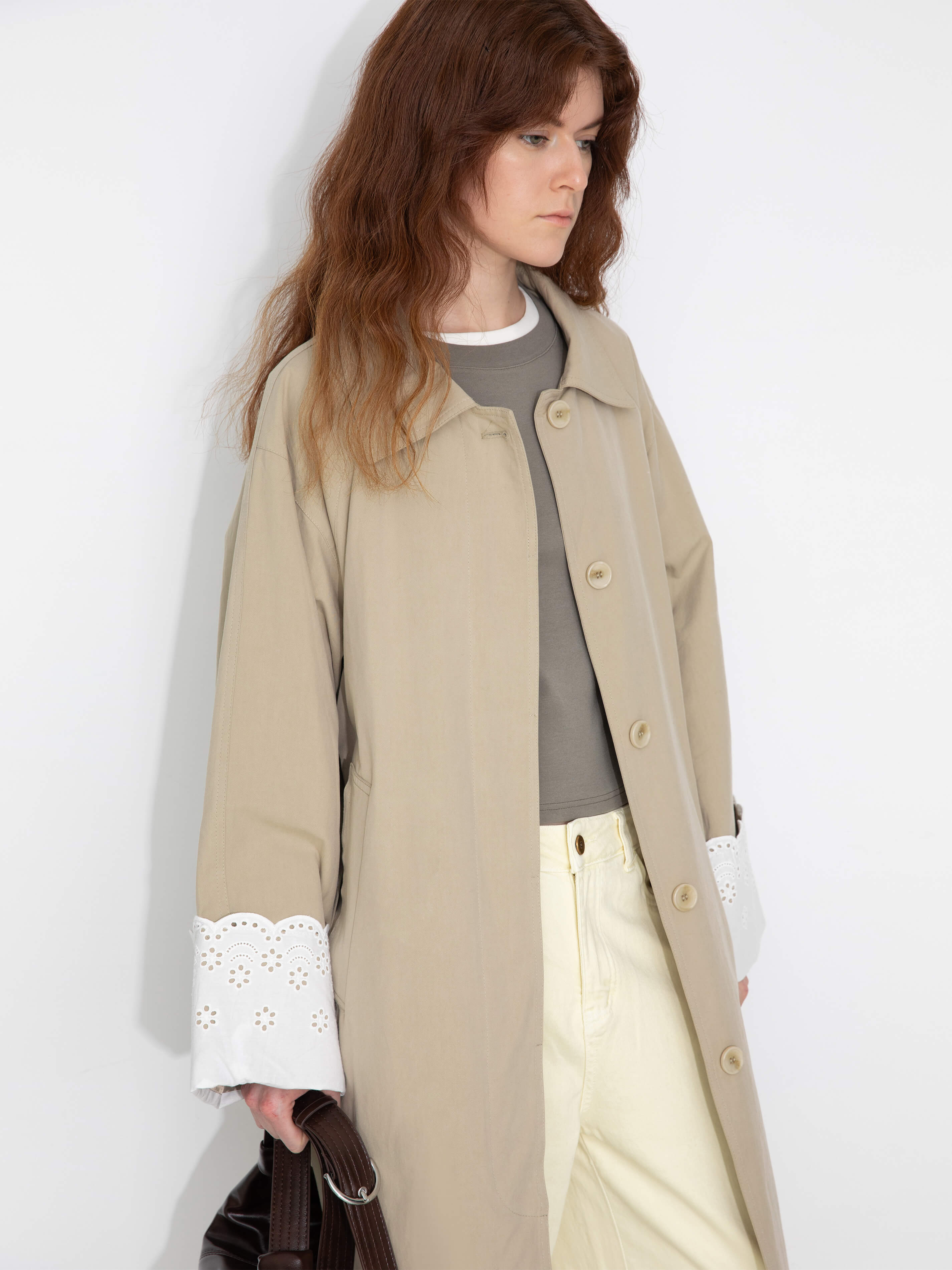Oversized Thin Trench Coat with Lace Cuffs-2