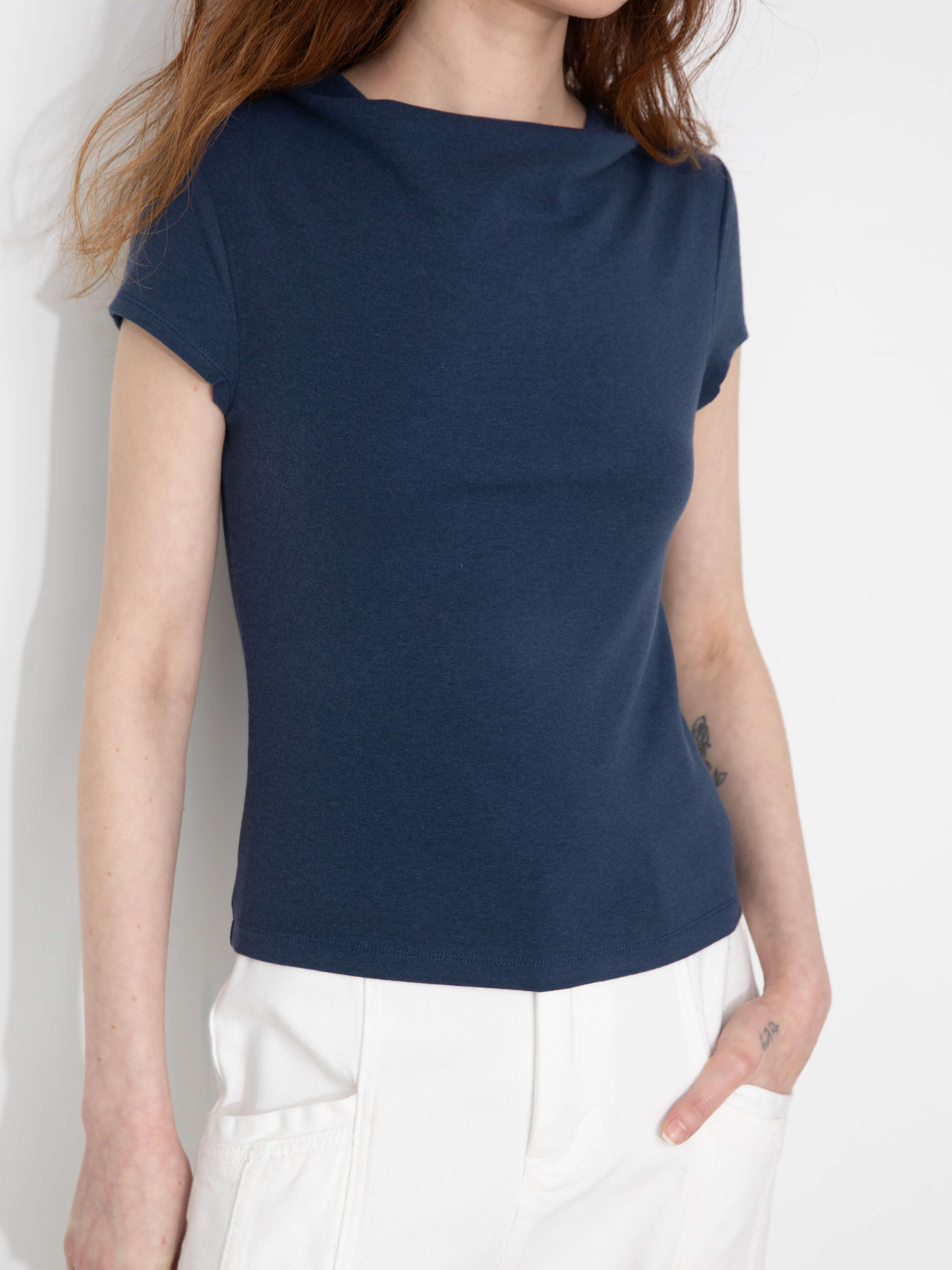 C by CUBIC Draped Neck Short-Sleeve T-Shirt-3