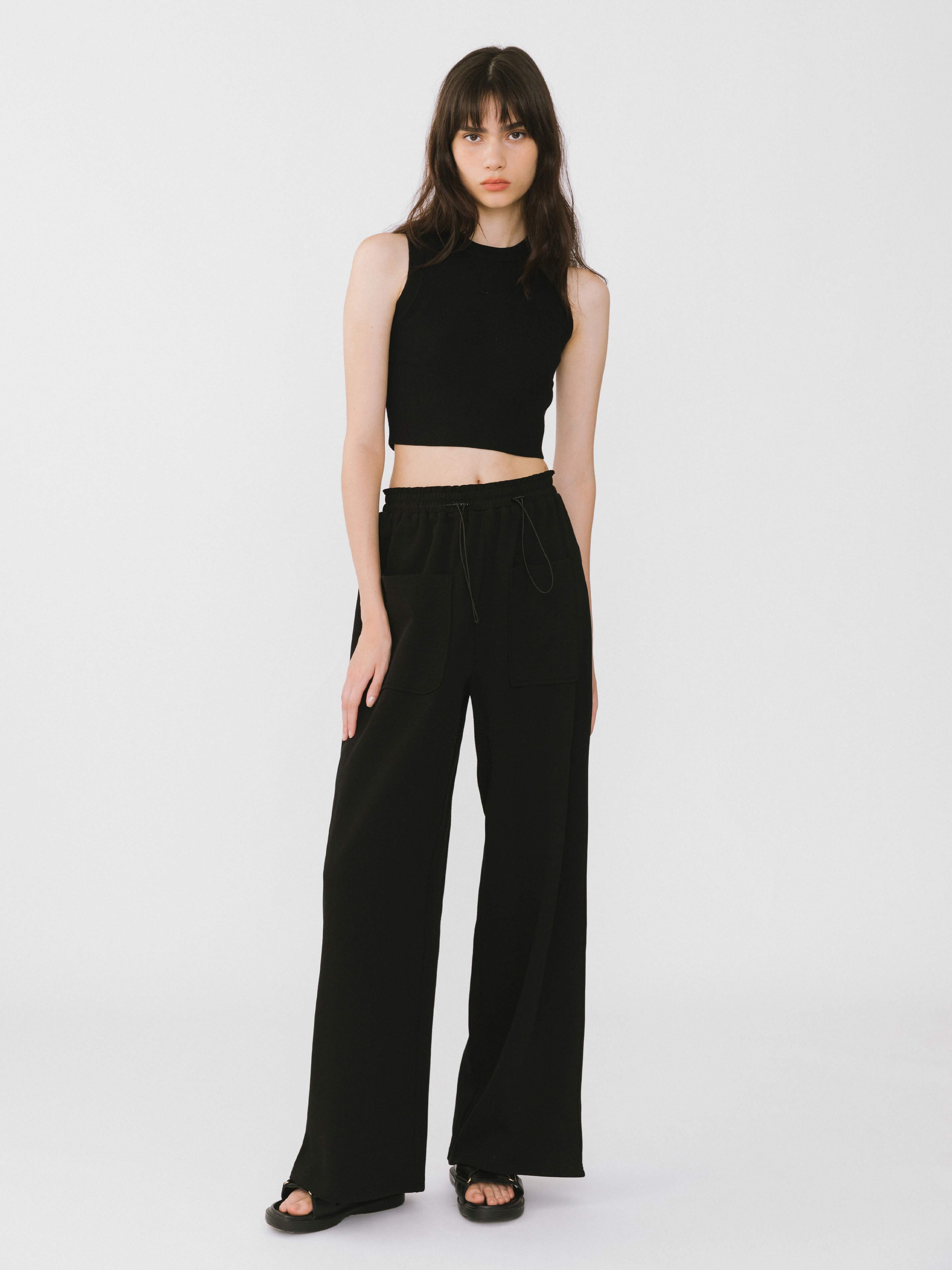 Double Drawstring Wide Leg Trousers-2