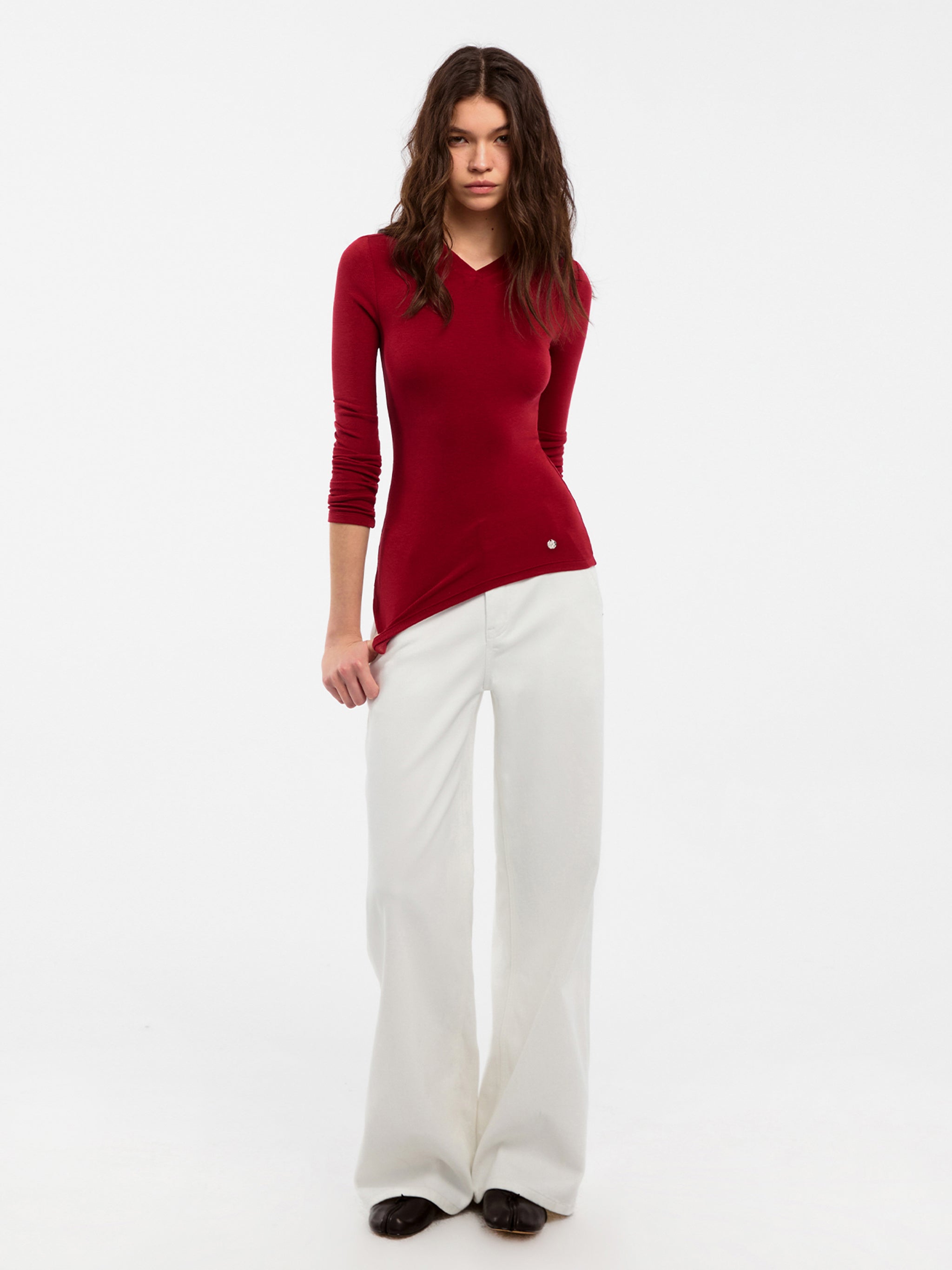 CUBIC Wool Blend V-Neck Knit T-Shirt-2