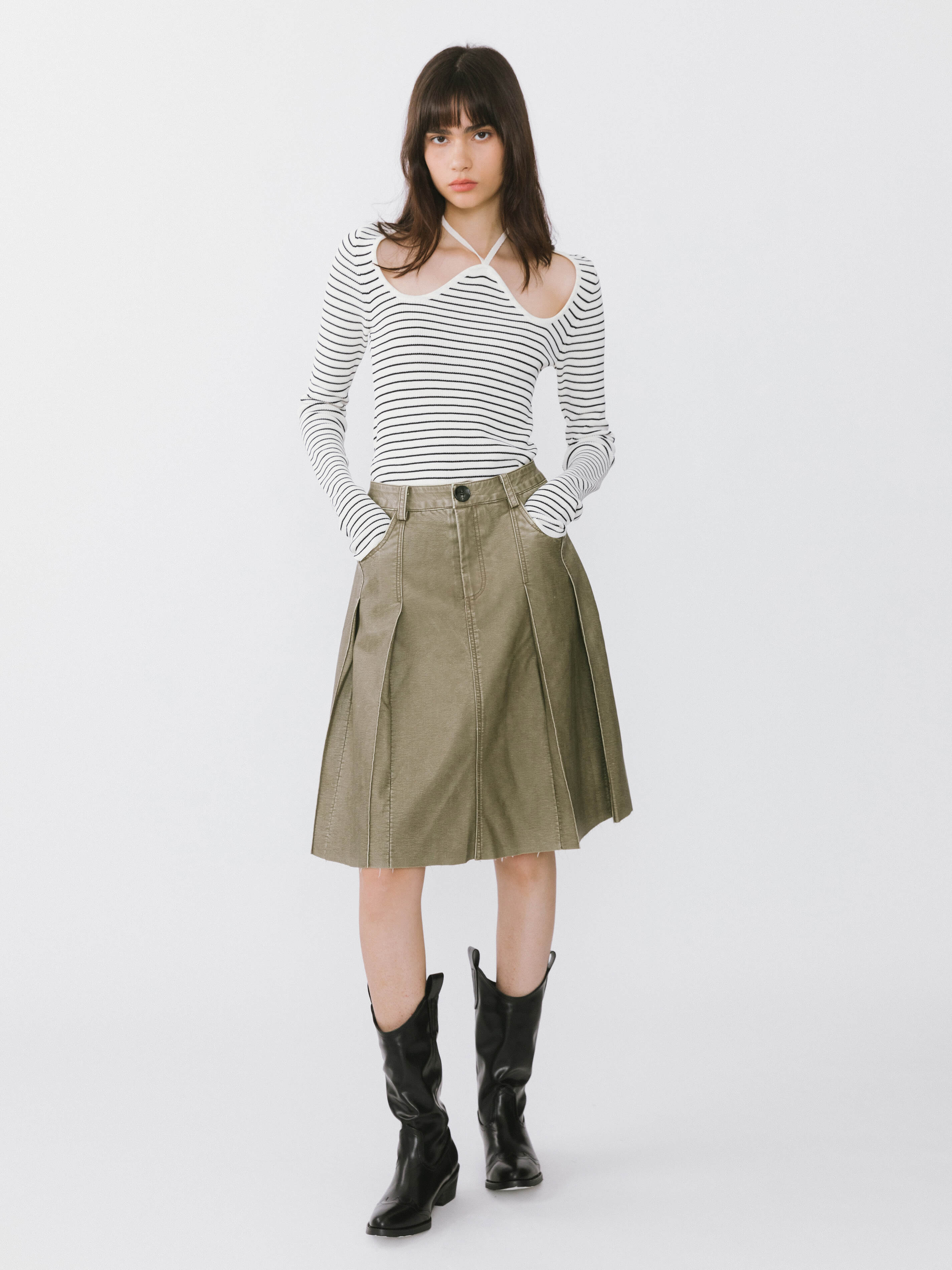 Chest Cut Out Striped Long Sleeve Top-2