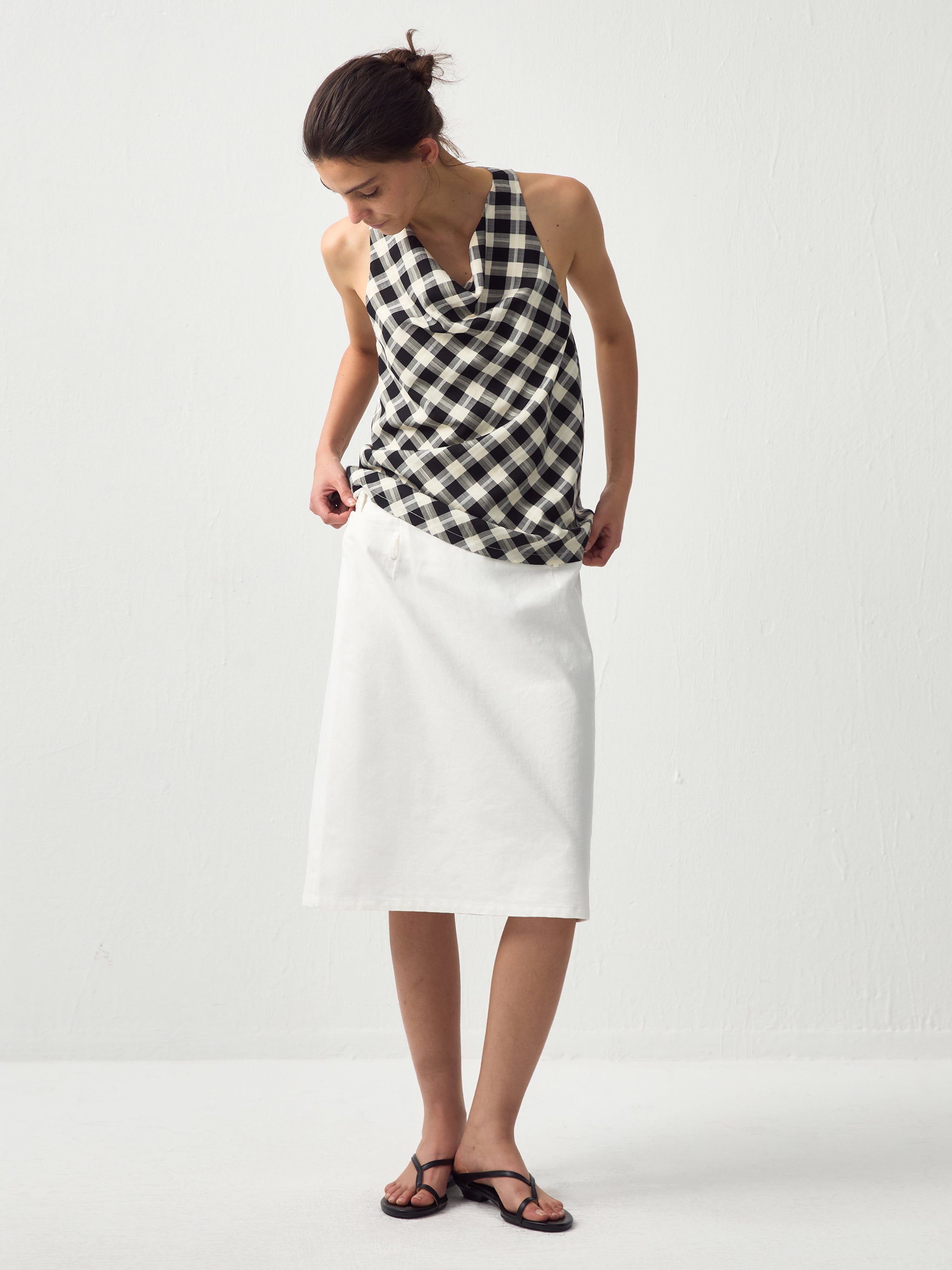 Double-Waist Straight Midi Skirt