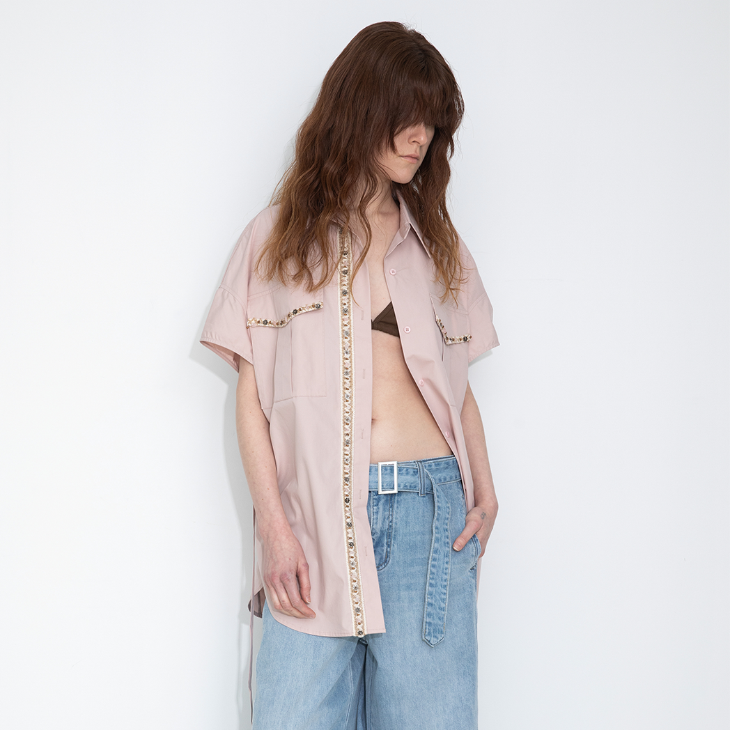 Beaded Placket Utility Short-Sleeve Shirt-3