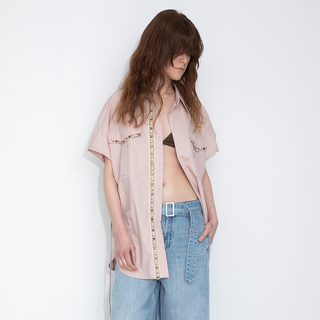 Beaded Placket Utility Short-Sleeve Shirt