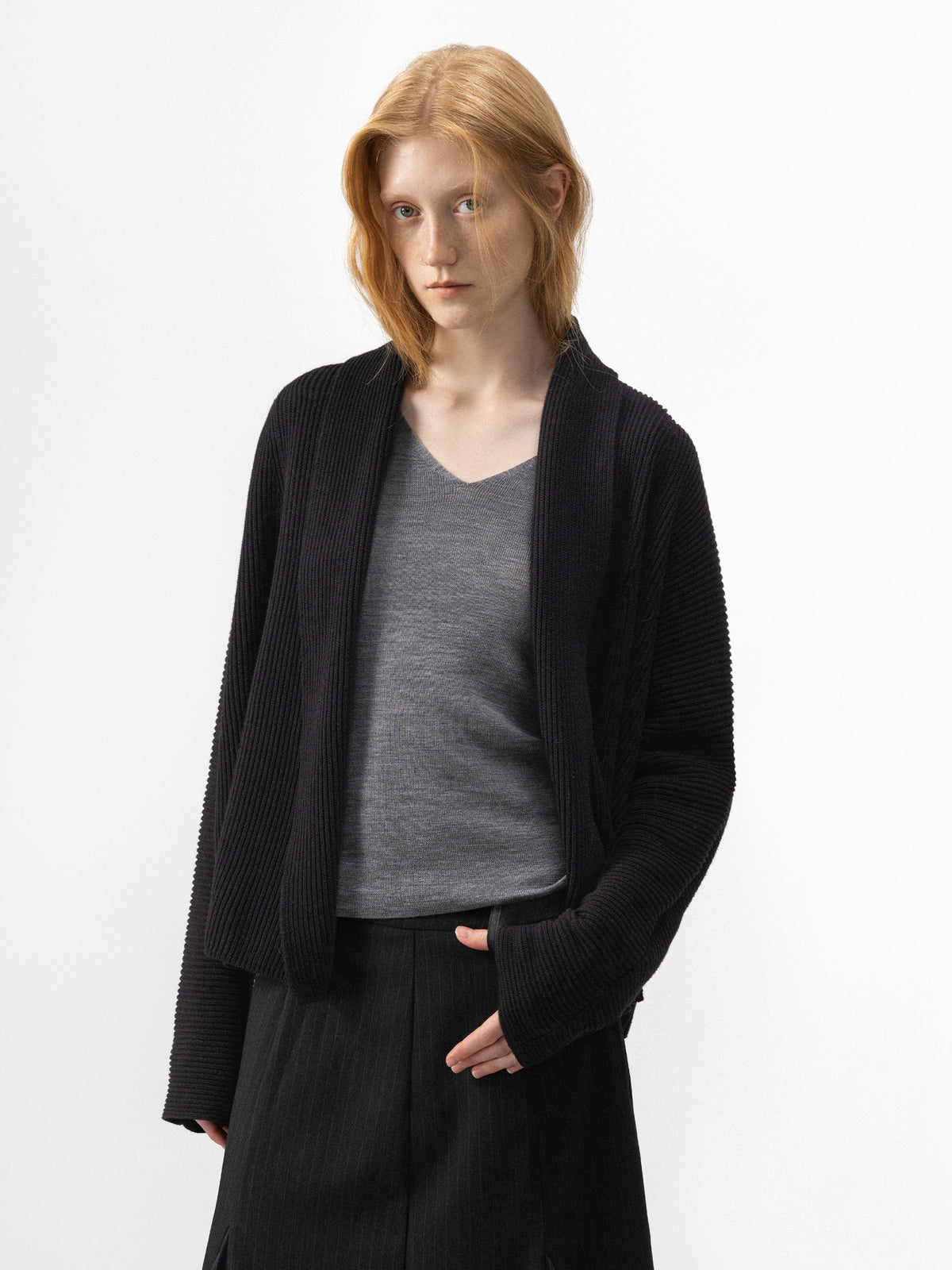 CUBIC Relaxed Ribbed Open-Front Cardigan-2