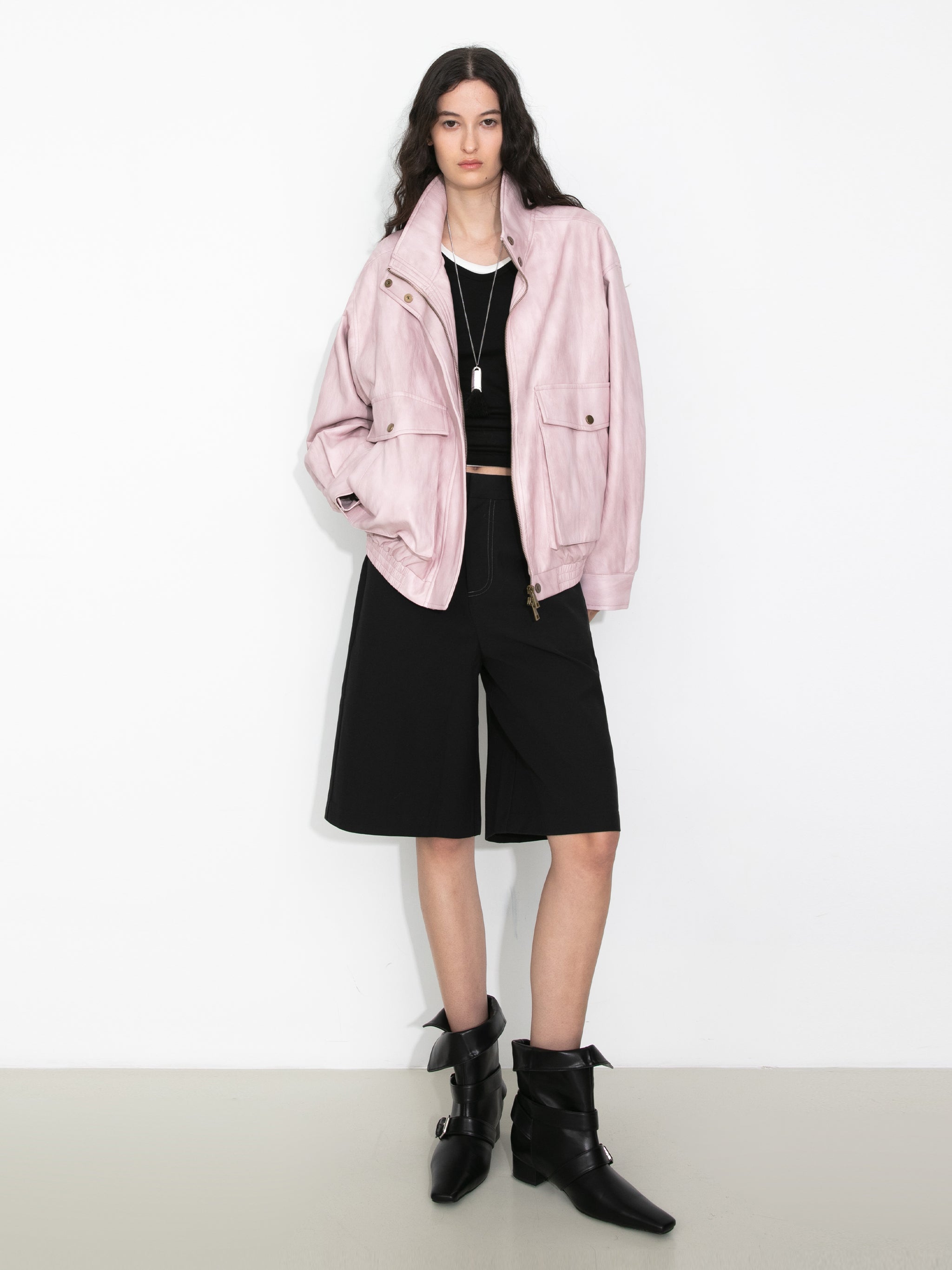 Stand Collar Vintage Faux Leather Jacket-2