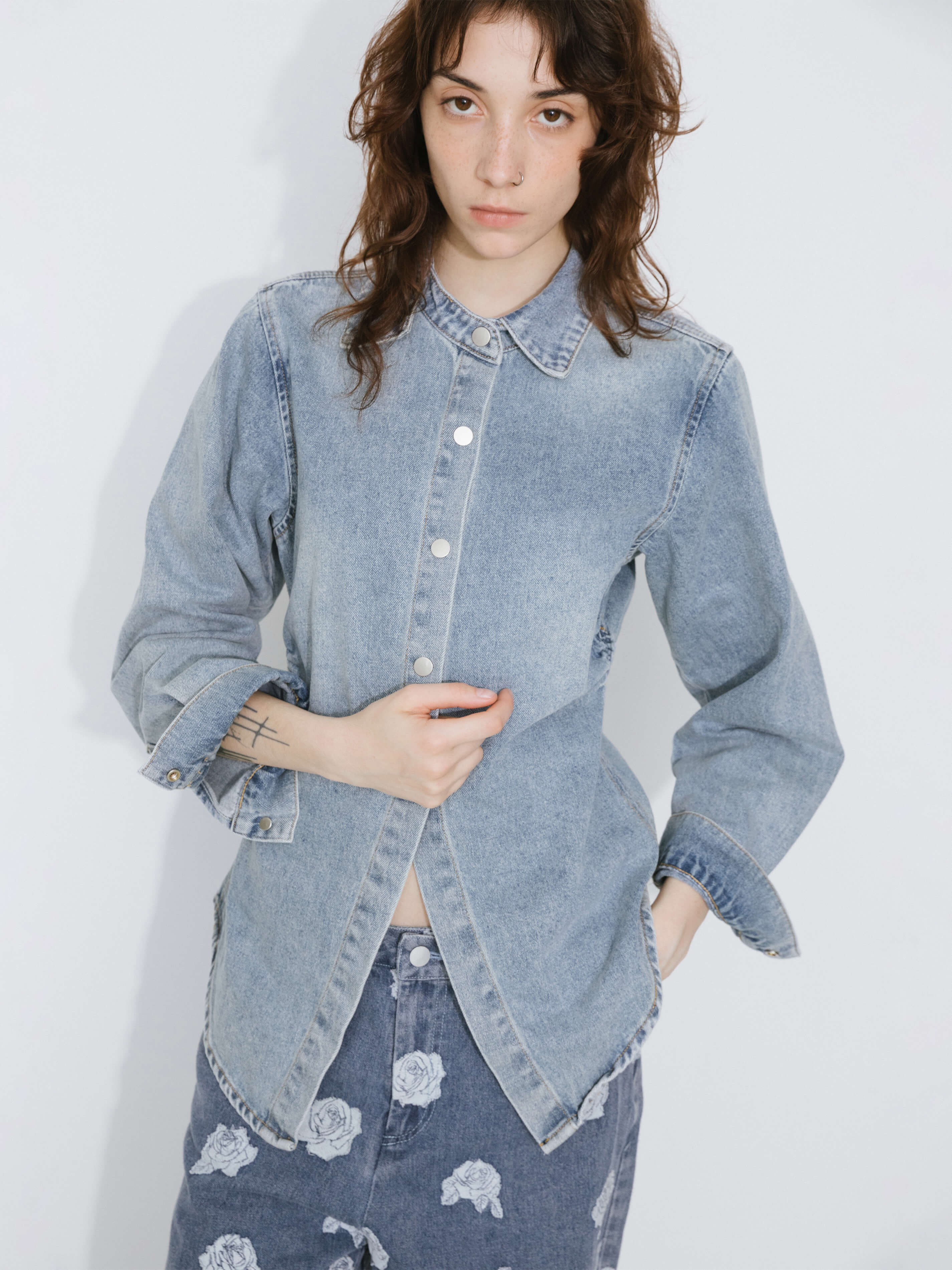 Blue Denim 100% Cotton Long Shirt-2