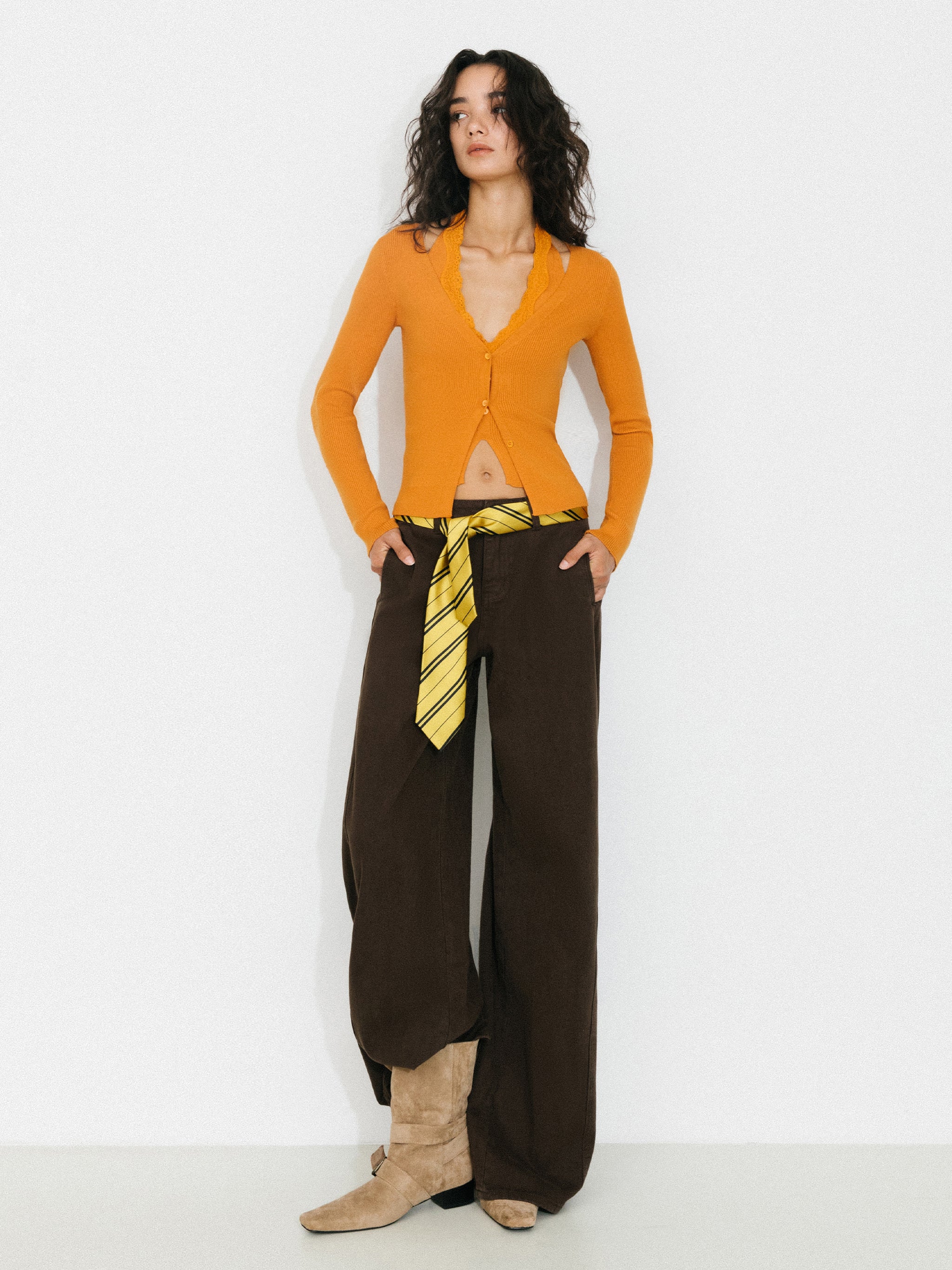 Layered Look Halter Neck Slim-Fit Knit Cardigan-2