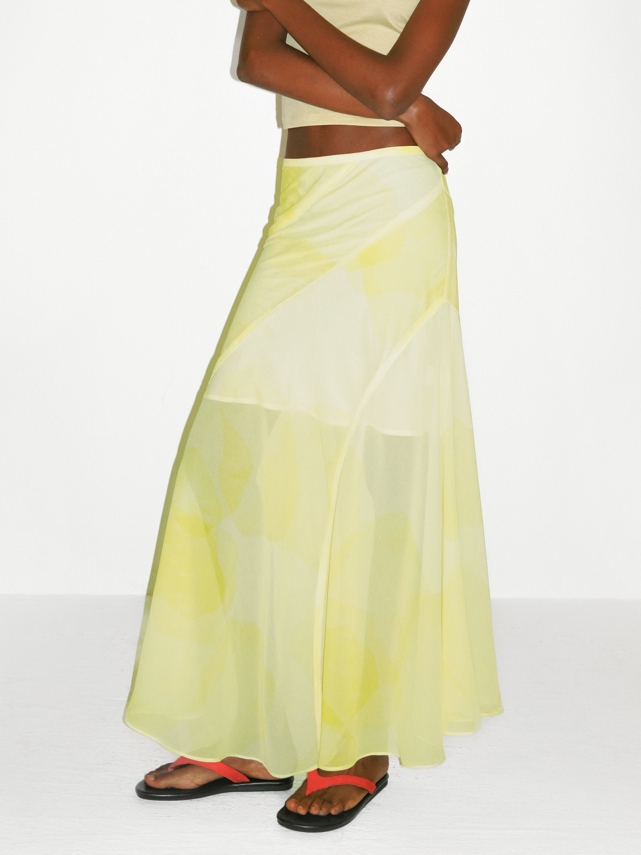 CUBIC Sheer Abstract Print Chiffon Maxi Skirt-2