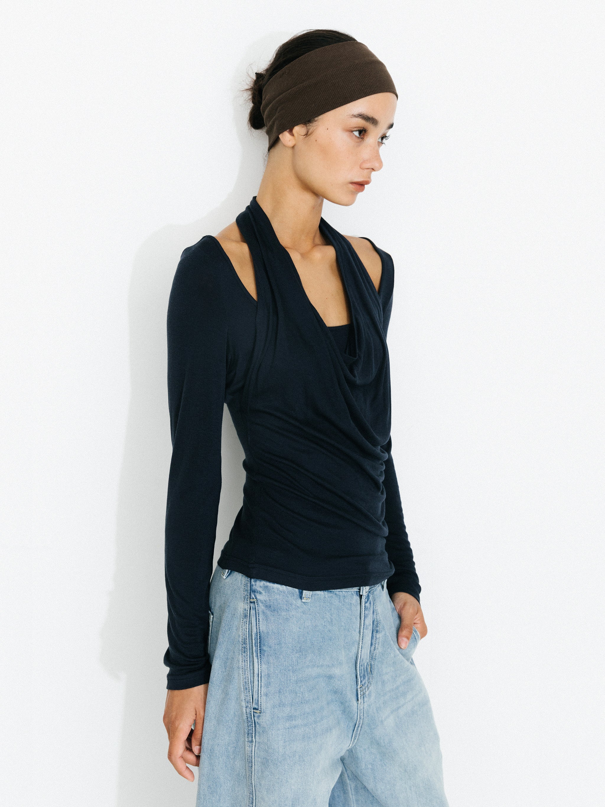 Halter V-Neck Long-Sleeve T-Shirt-2