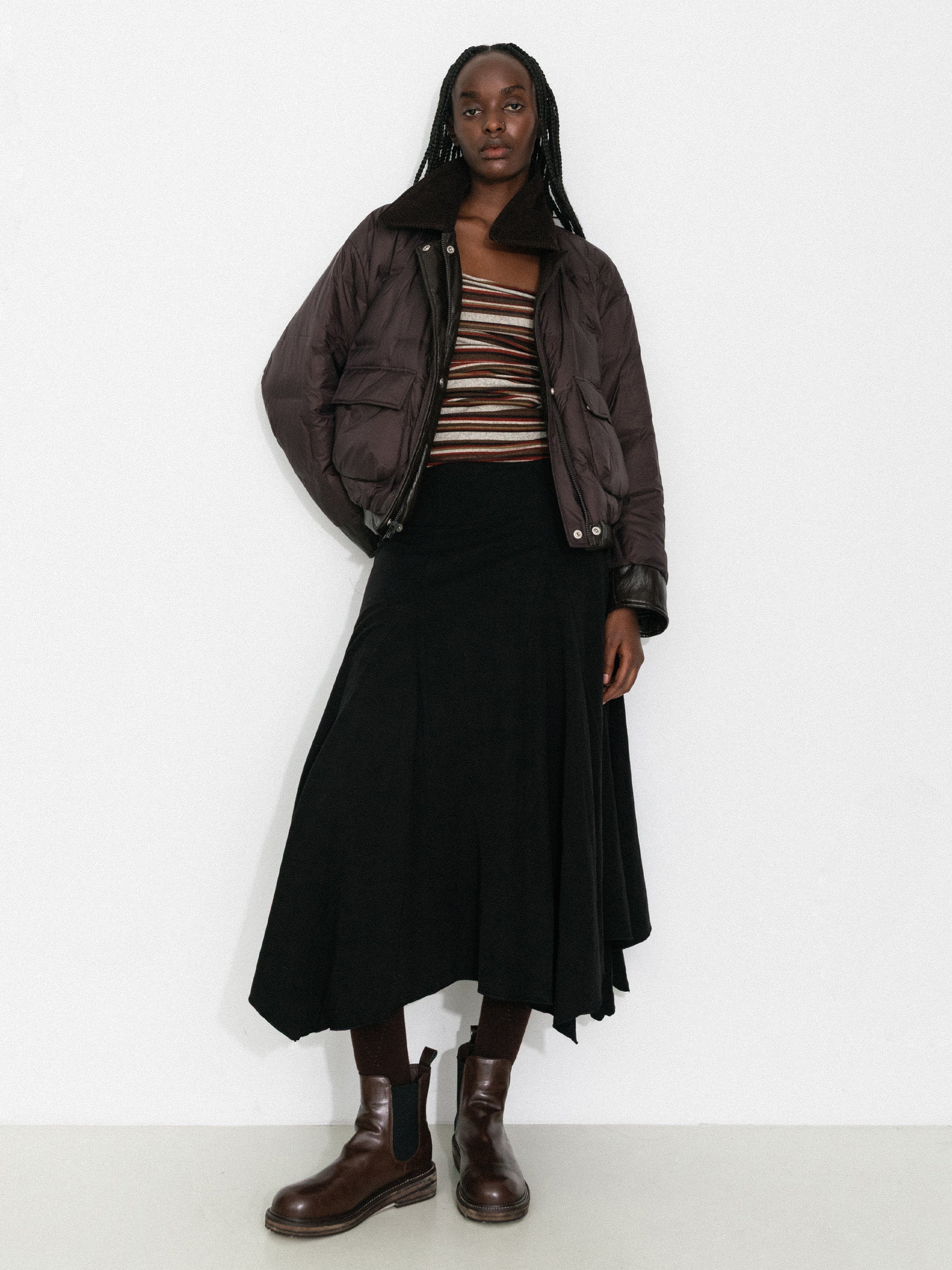 Vintage Lyocell Blend Asymmetric A-Line Midi Skirt-2