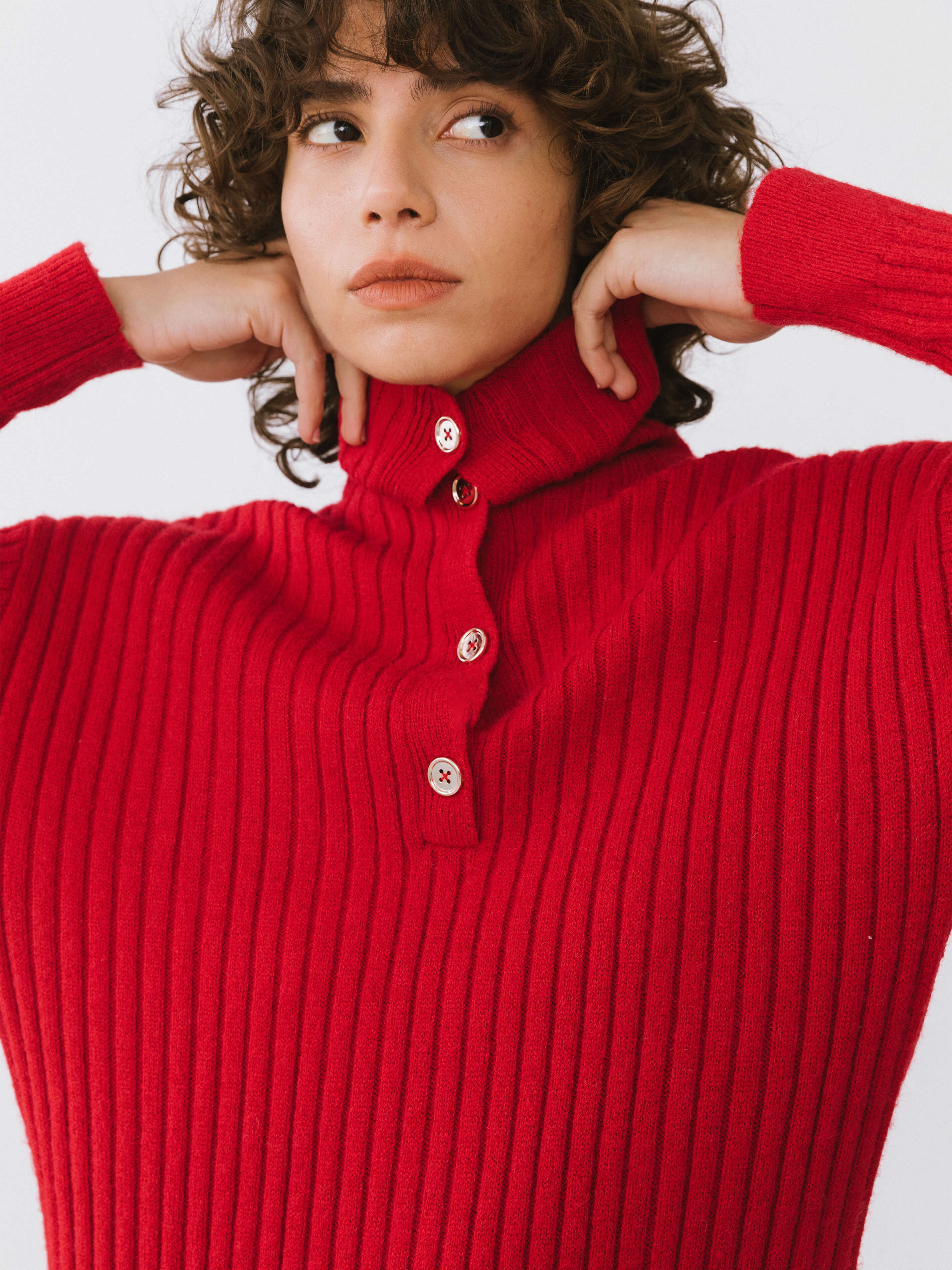 Large Lapel Red Knit Dress-2